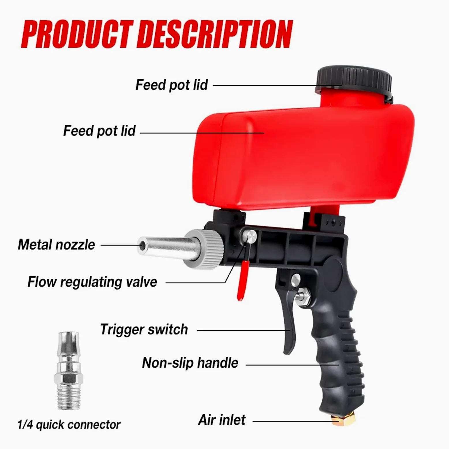 Regulowany Pneumatyczny Pistolet Do Piaskowania 90 Psi, Przenośna Domowa Maszyna 2,1 Funta, Bezprzewodowe Małe Ręczne Narzędzie Pneumatyczne Grawitacyjne(SET-B)