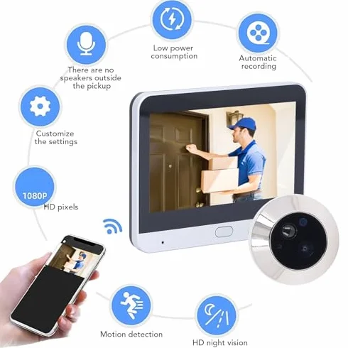 Wideodomofon WiFi 2 MP 1080P LCD 4,3 Cala Noktowizor Detekcja Ruchu 160°