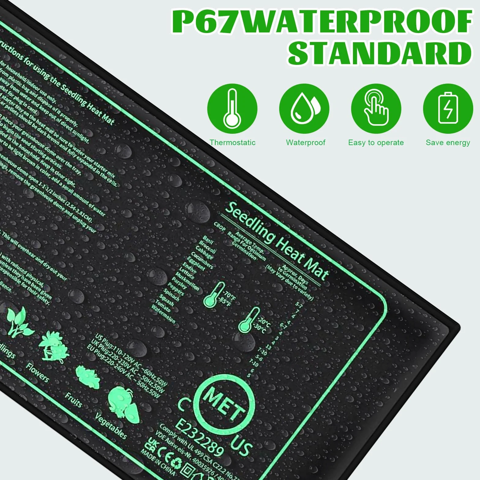 Mata grzewcza do roślin z termostatem 50 W 25 x 52 cm