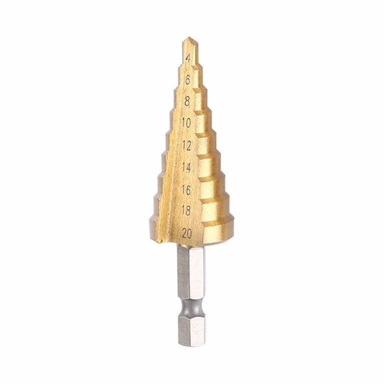 1/3 SZTUK 4-20 mm 4-12 mm 4-32 mm Ostrzałka do wierteł stopniowych Wiertła do metalu Zestaw wierteł Etap Wielofunkcyjne wiercenie stopniowe Stożkowe obróbka drewna (Rozmiar: Złoto 3 szt.) (Złoto