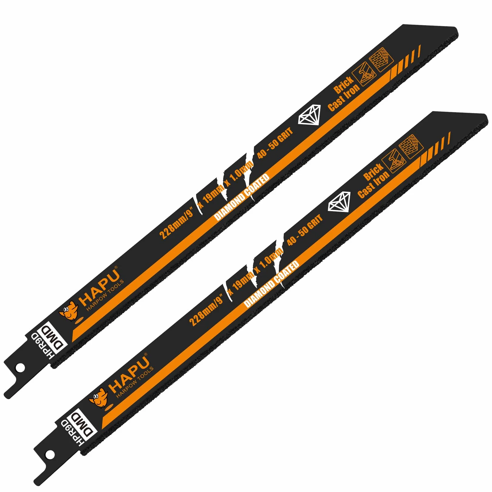 HAPU HARPOW TOOLS Brzeszczoty do piły szablastej ziarnistej 40-50 do żeliwa, muru, włókna cementowego i włókna szklanego, 22,9 cm