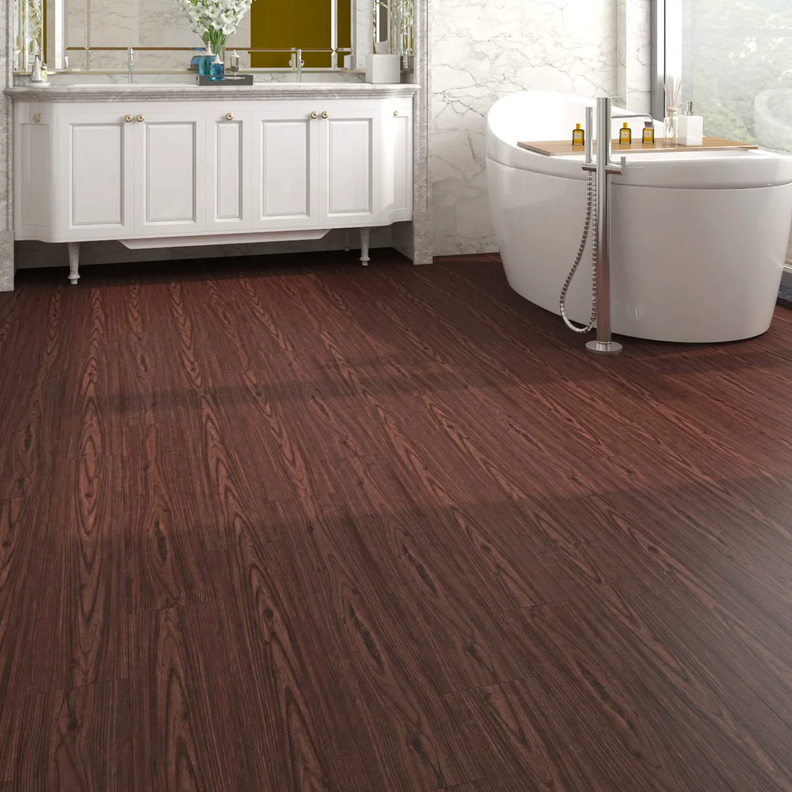 Livelynine Podłoga winylowa Samoprzylepna optyka drewna Mahogany PVC Podłoga Samoprzylepna Optyka drewna Retro 90x15CM Płytki PVC Samoprzylepna Kuchnia Łazienka Wodoodporne klejące Schody 4-płytki