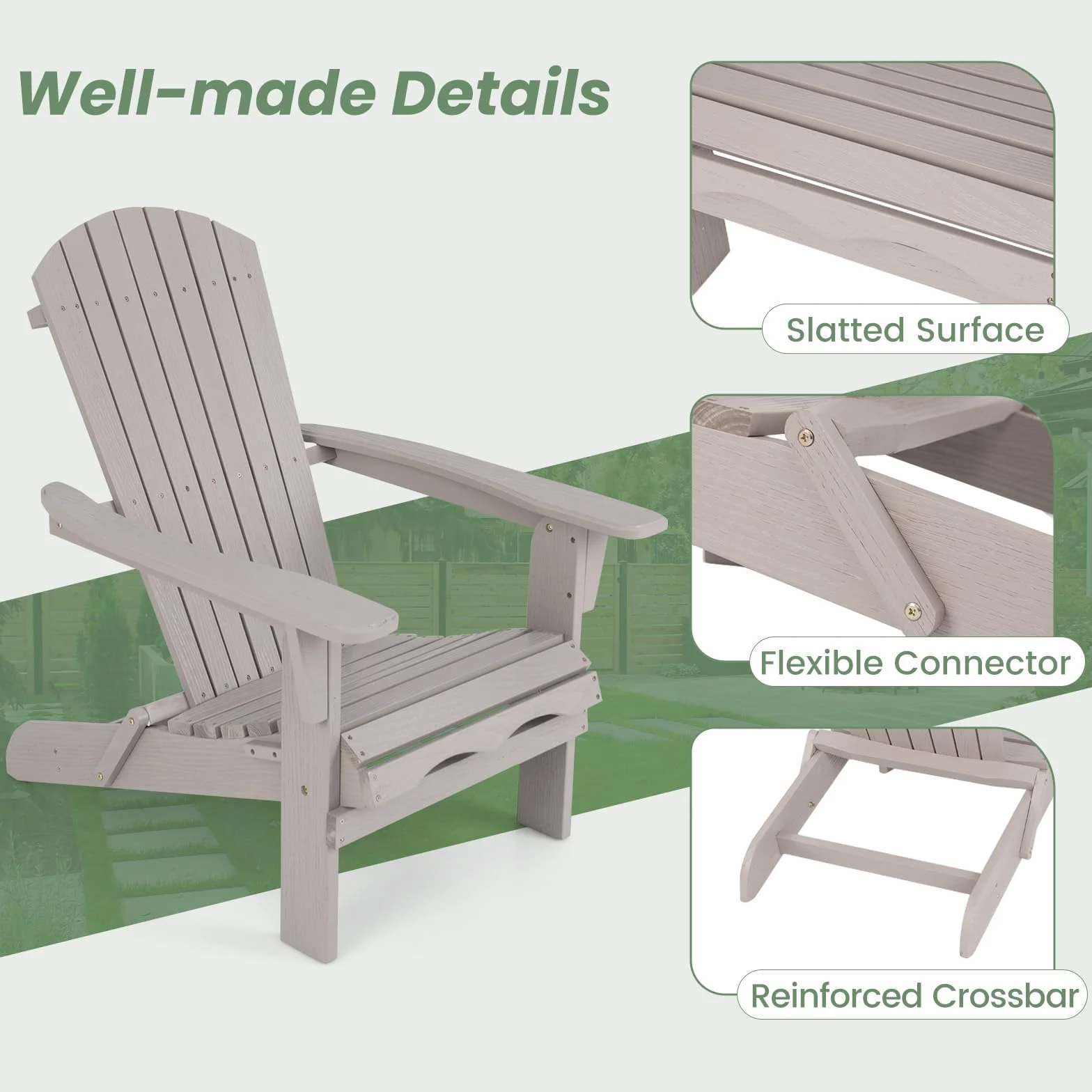 GIANTEX Adirondack składane krzesła 1/2, leżak zewnętrzny o konstrukcji z drewna świerkowego, wysokie oparcie i podłokietniki, obciążenie do 180 kg, krzesła na patio, do ogrodu (2, szare)