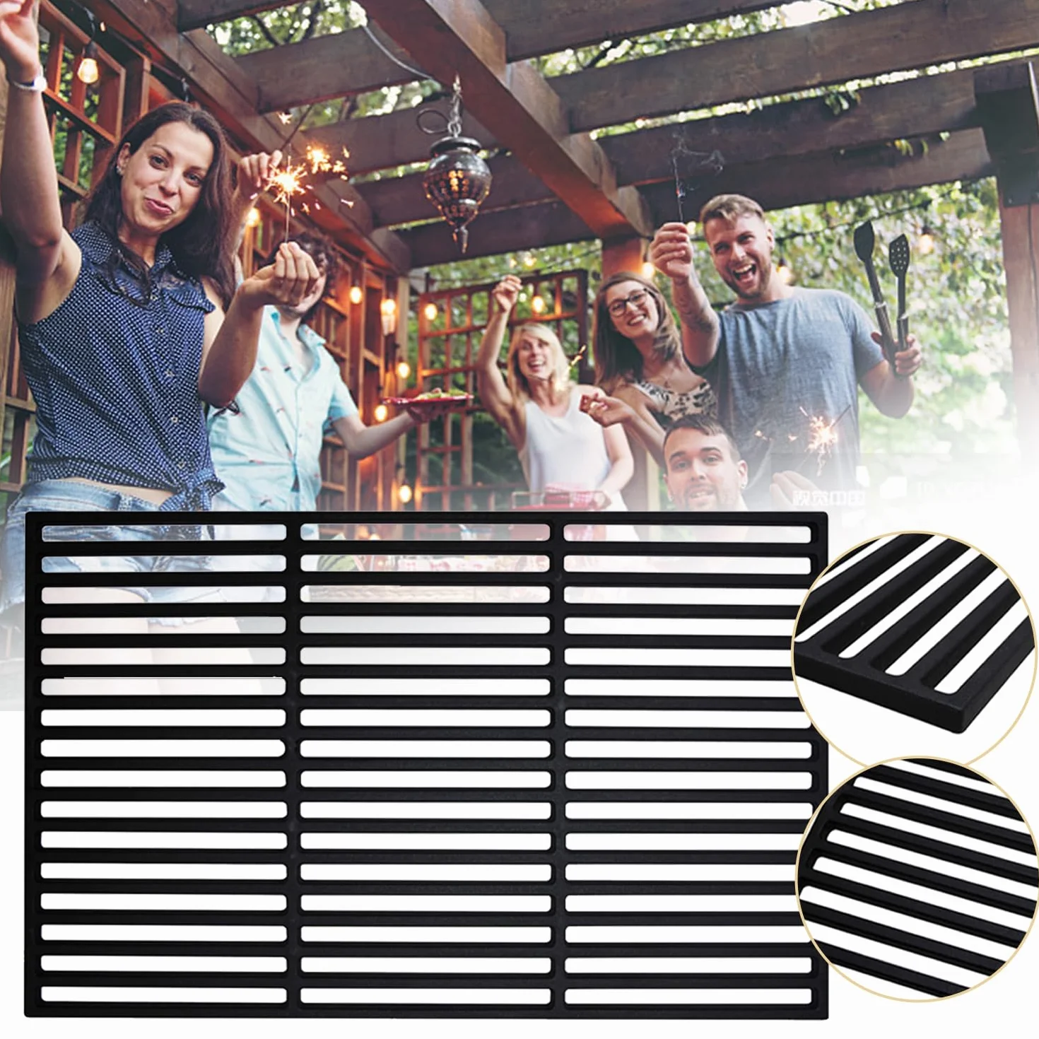 Herrselsam Żeliwny ruszt do grillowania, 42 x 28 cm, emaliowany ruszt żeliwny, prostokątny ruszt żeliwny, emaliowany ruszt do grilla, akcesoria do BBQ, grilla gazowego, grilla na węgiel drzewny i
