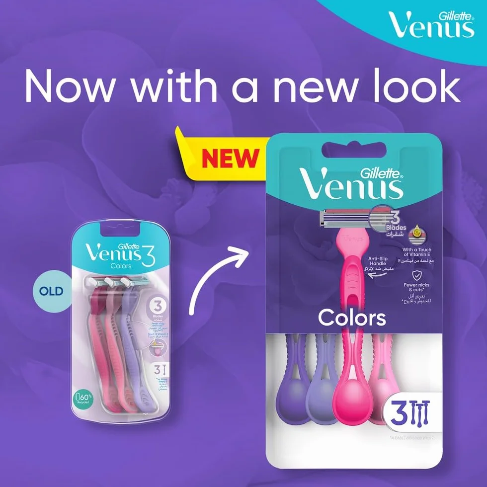 Gillette Venus 3 podstawowe jednorazowe golarki damskie, 3 damskie golarki z wygodnymi ostrzami