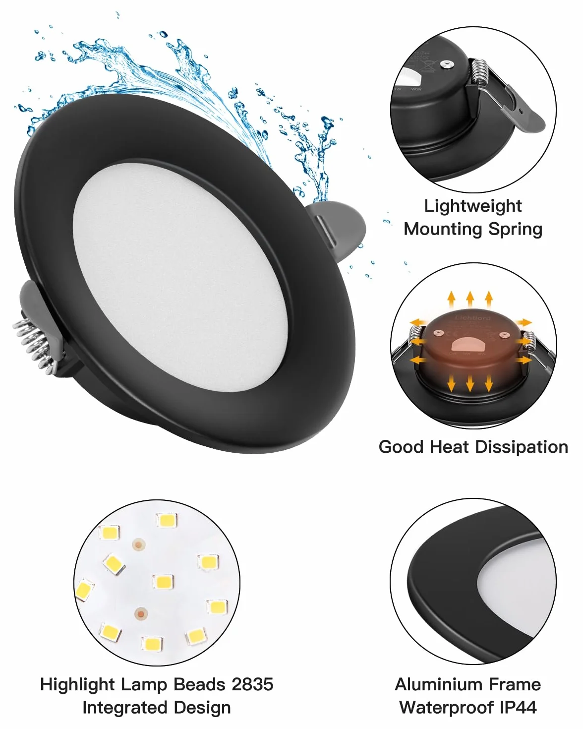 reflektor LED wpuszczany Extra Flat 7W 700LM, odpowiednik żarówki 70W, reflektor sufitowy 2700K 4500K 6000K, regulowany, reflektor łazienkowy IP44, zestaw 10 szt., okrągły ultra cienki