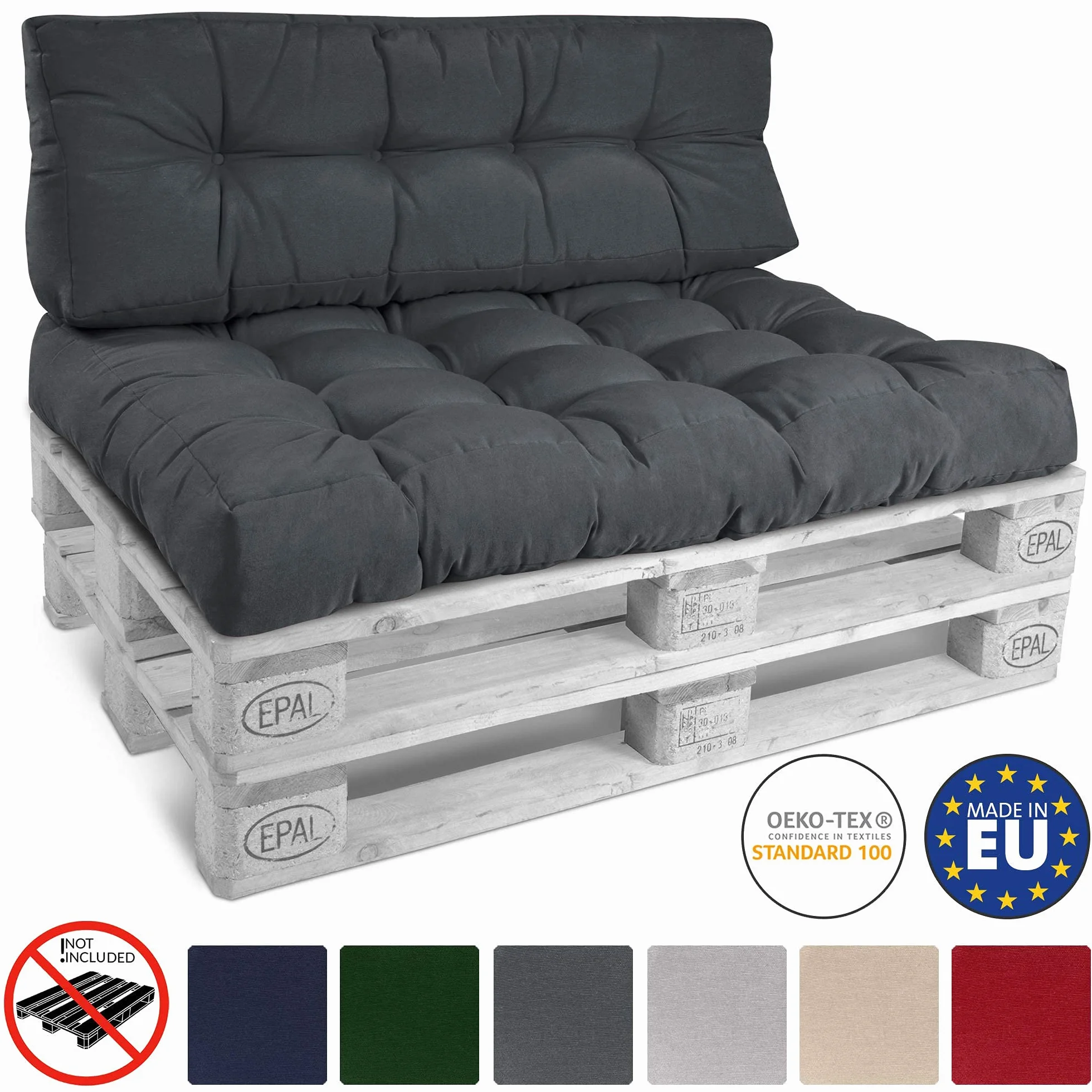 Beautissu Eco Style Poduszka na palety 120 x 40 x 15 cm Szara ciemnoszara