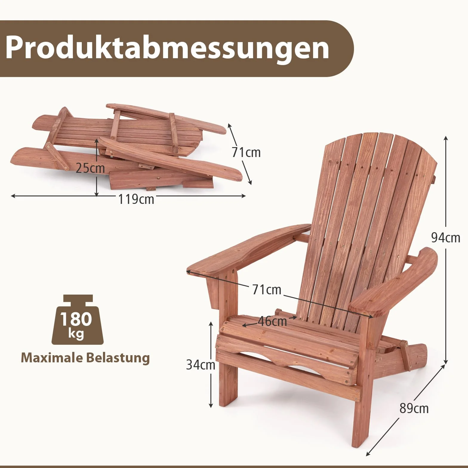 COSTWAY Adirondack krzesło składane zestaw 2 szt., fotel ogrodowy z wysokim oparciem, nośność 180 kg