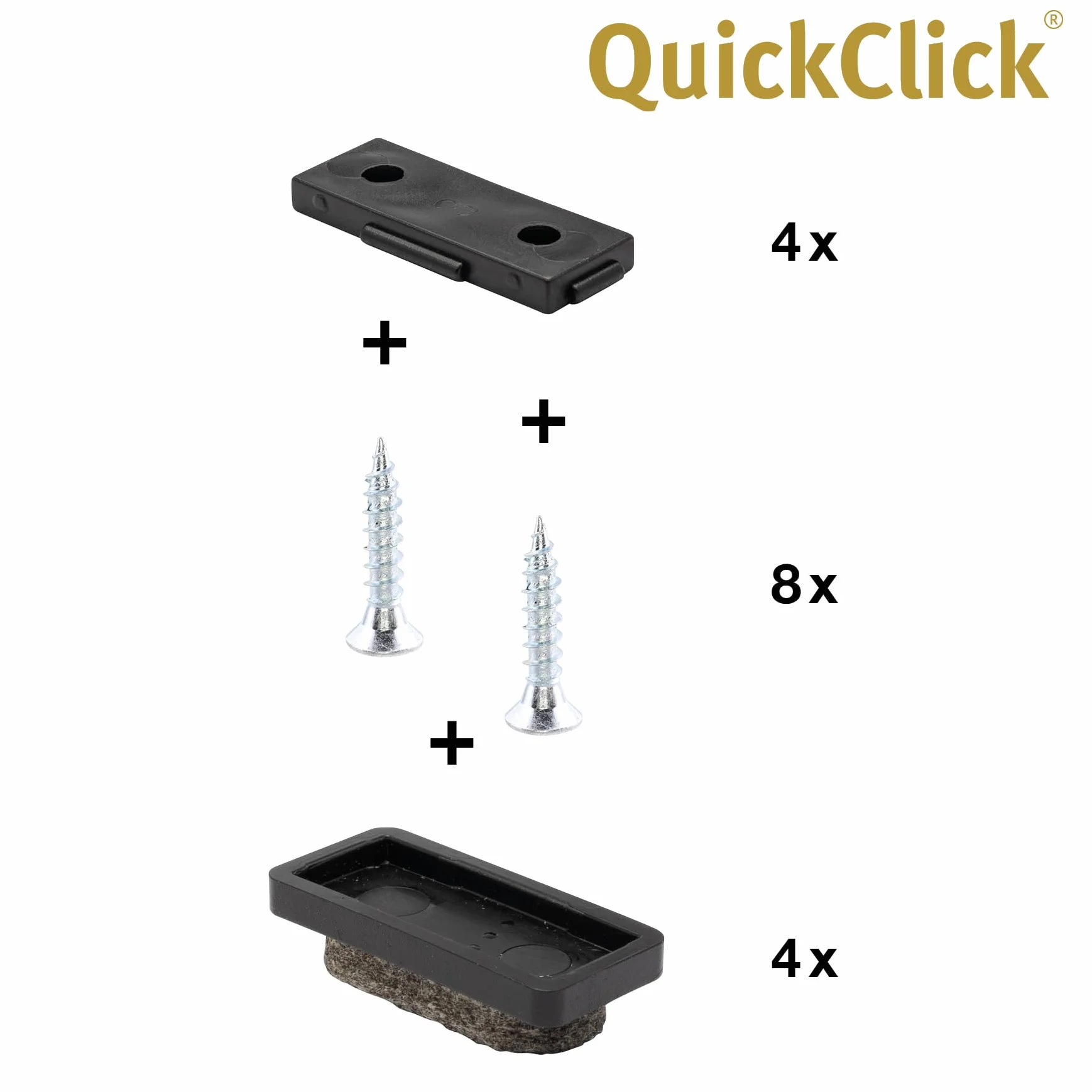 Wagner QuickClick® podkładki filcowe ślizgacze na krzesła, zestaw 4 szt. do przykręcenia I 4 x podstawa + 8 x śruba + 4 x wymienne wkładki ślizgowe - filc wełniany Ultrasoft - wkładka 32 x 15 mm - wyprodukowano w Niemczech - 15782800