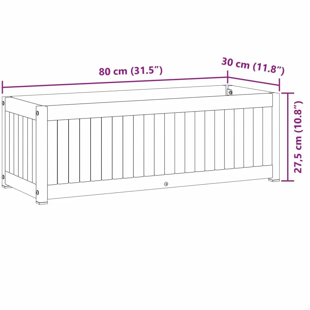 vidaXL Donica ogrodowa, 80x30x27,5 cm, lite drewno akacjowe i stal