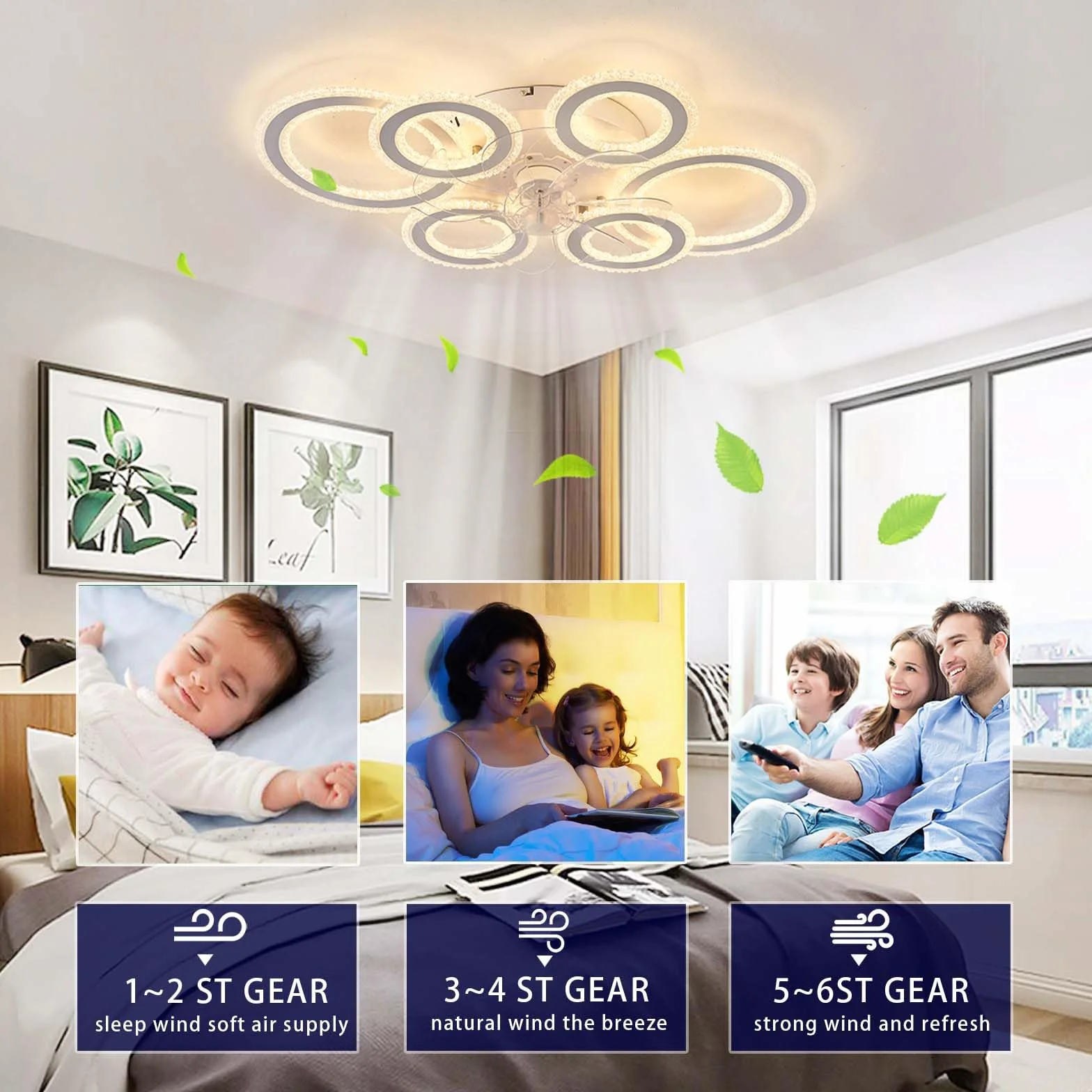 Lampa Sufitowa LED z Wentylatorem 29,9in Przyciemnianie Pilot Cichy 6-biegowy Odwracalny Biały
