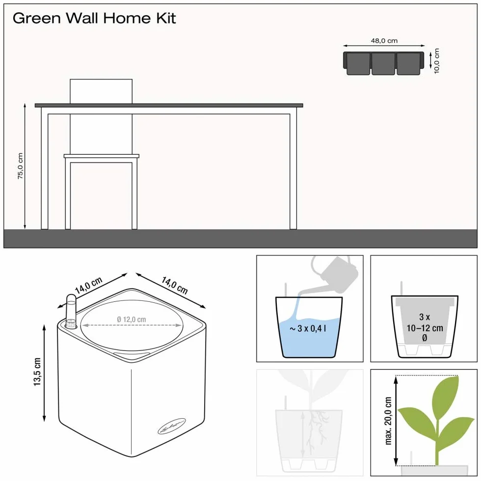 Lechuza Donica, System Nawadniania, Cube Glossy Green Wall Home Kit, Antracyt Optymalny Połysk, 13524