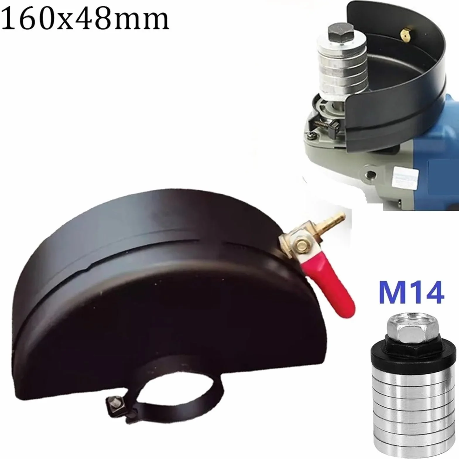 Szlifierka kątowa osłona zabezpieczająca 160x48mm + adapter M14 nakrętki kołnierzowe dłutownica głowica konwersyjna akcesoria do elektronarzędzi 1 zestaw (Color : 160x48mm M14)