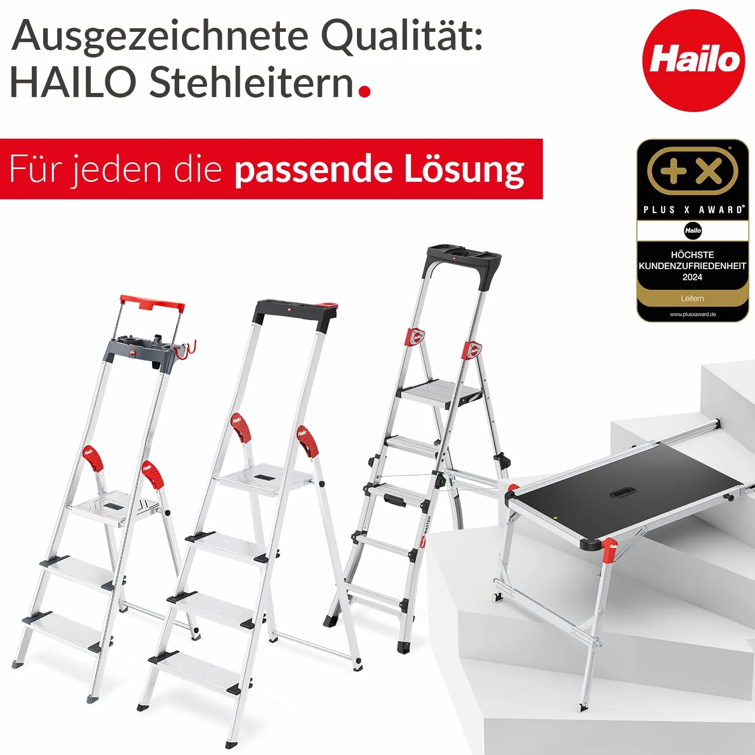 Hailo L100 Topline drabina bezpieczeństwa aluminiowa 4 stopnie czarna Made in Germany