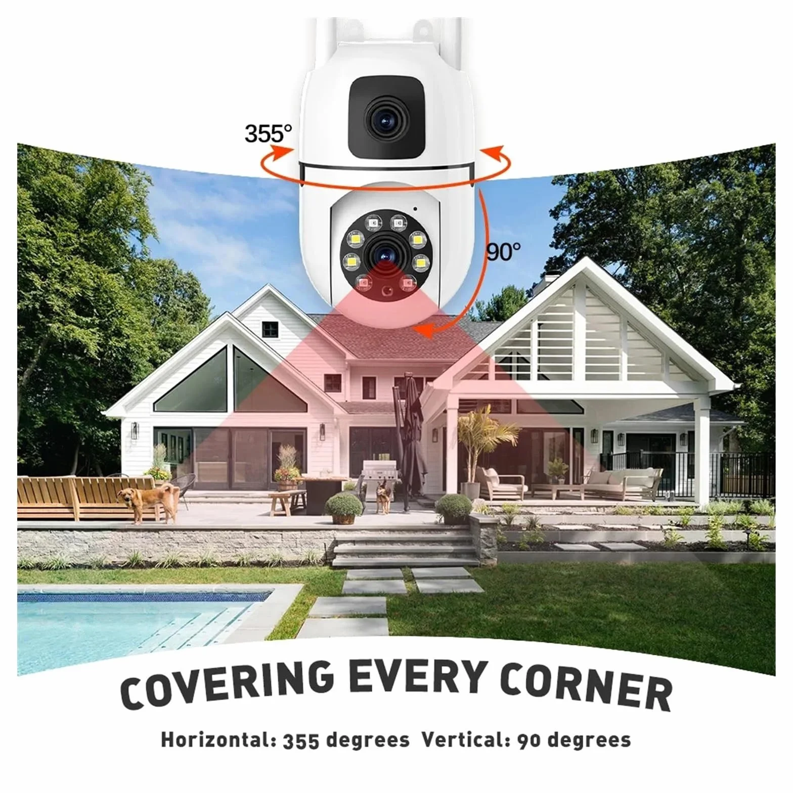 Obiekt Monitorowany, Podwójny obiektyw, podwójny ekran, kamera IP WiFi, ochrona bezpieczeństwa, bezprzewodowy monitor wewnętrzny, automatyczne śledzenie, monitoring wideo CCTV PTZ(Camara 128GB Card)
