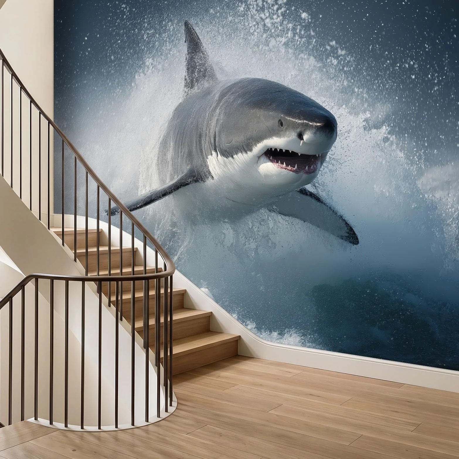 Nowoczesna fototapeta z motywem oceanu, 350 szer. x 256 cm, trwała zwierzę fala oceaniczna pianka rekin, sztuka ścienna do salonu, biura, przedszkola, pokoju zabaw, odporna na rozdarcie