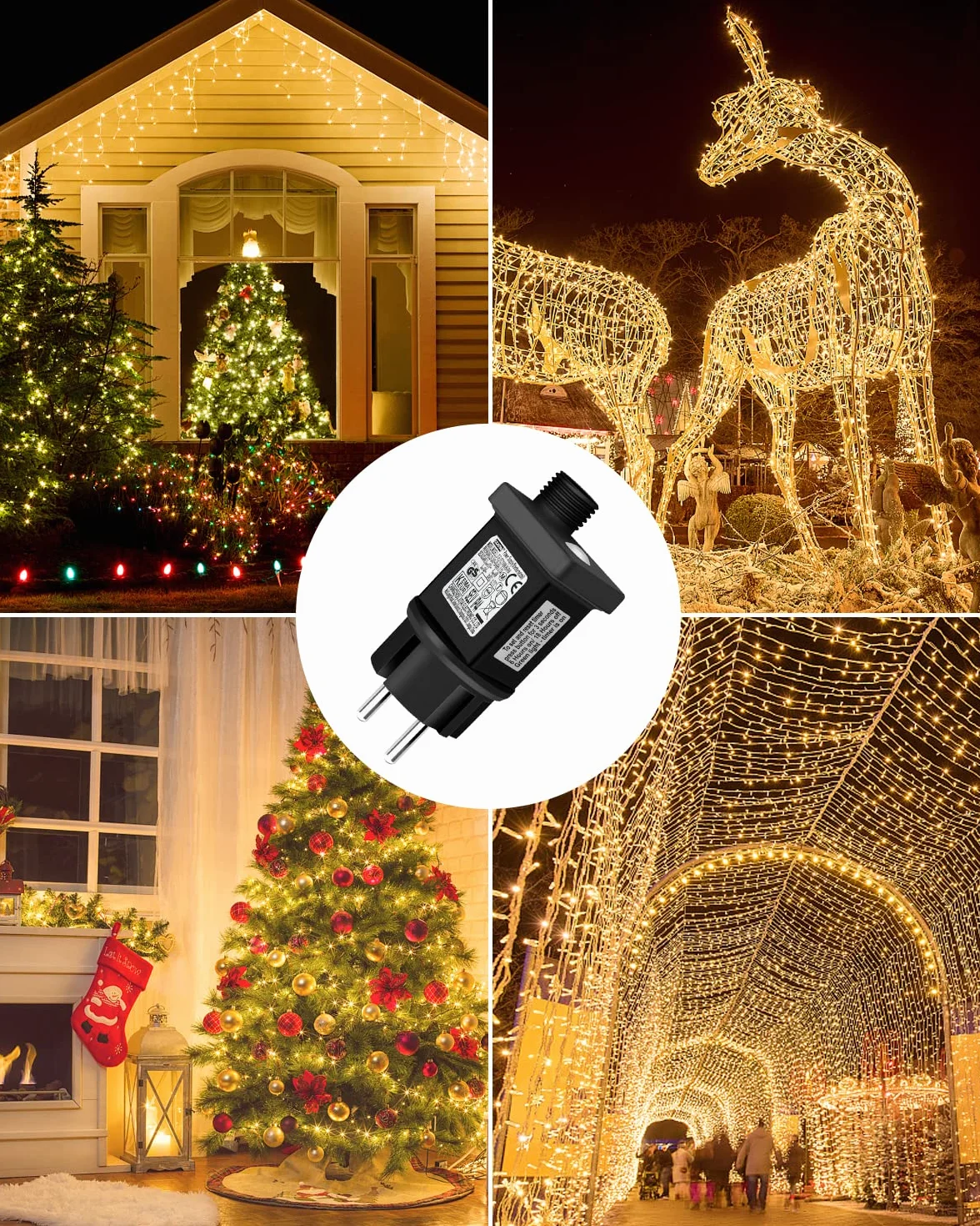 zasilacz LED 31 V, łańcuch świetlny LED, zasilacz sieciowy, transformator niskiego napięcia z 8 trybami, funkcja zapisywania timera, wodoszczelny, do oświetlenia bożonarodzeniowego, łańcuch