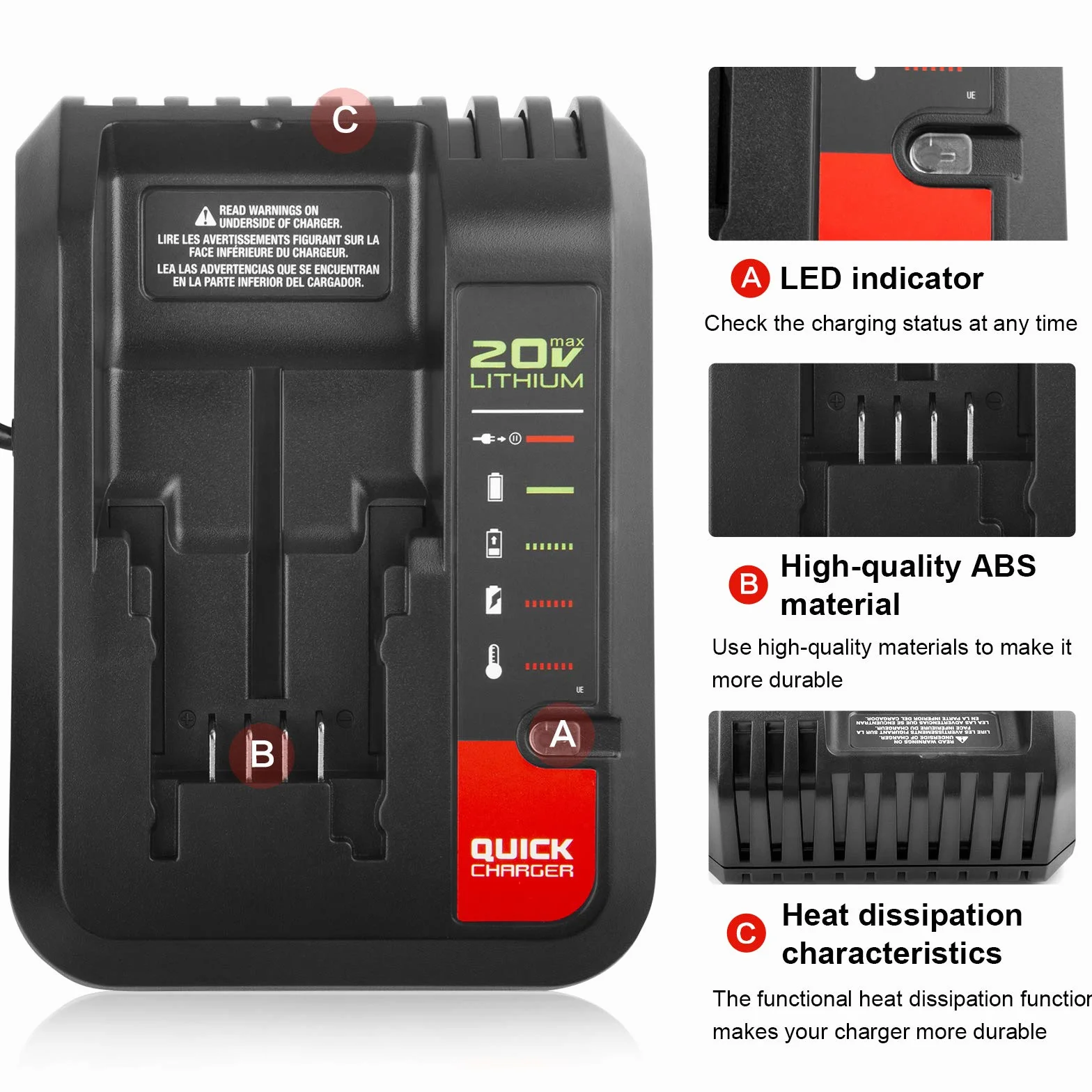 Quick Charger [for Porter-Cable 20V MAX] & [for Black+Decker 20V MAX] Lithium Battery PCC680L PCC681L PCC682L PCC685LP PCC699L and Battery LBXR20 LBXR2020 LBX4020