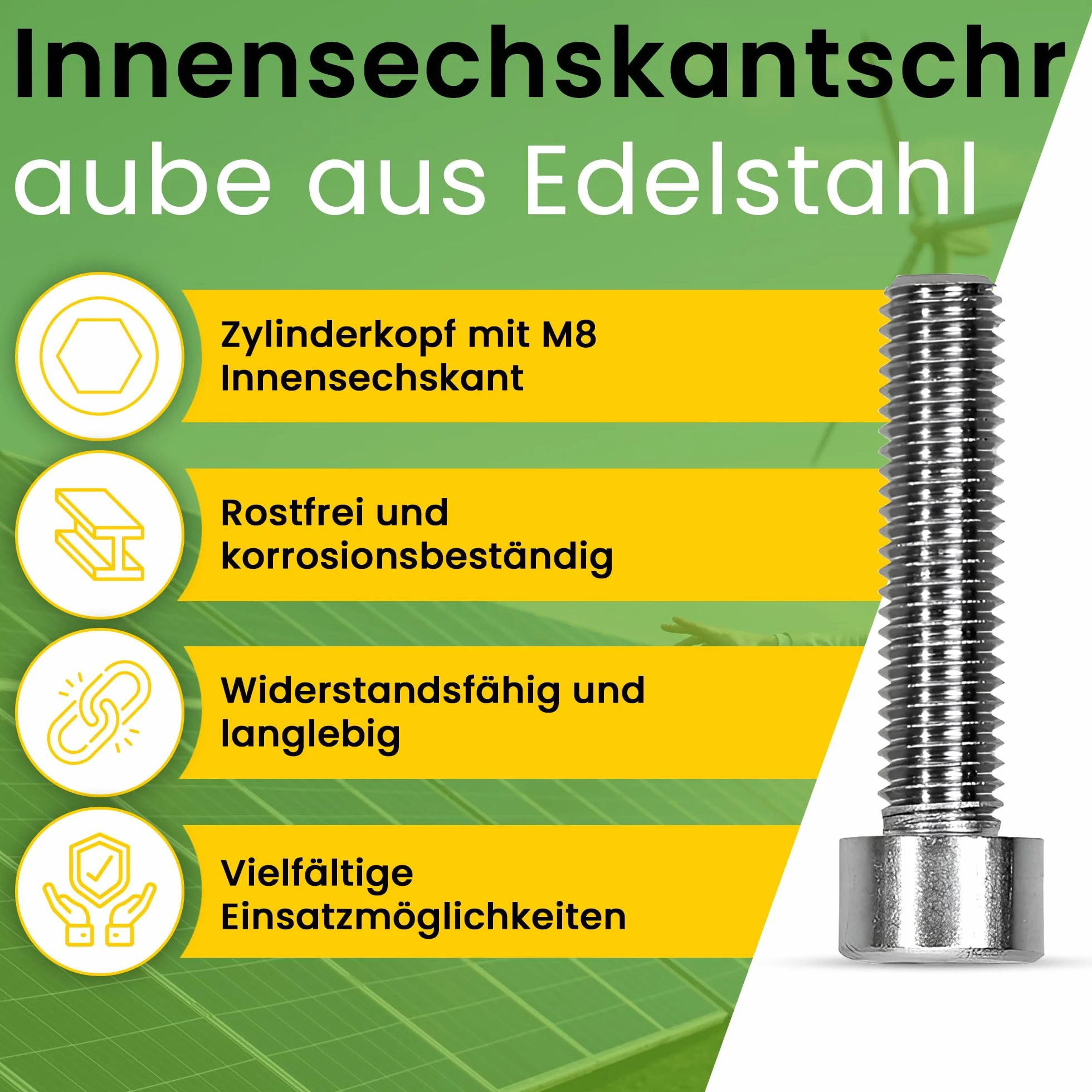 Offgridtec Śruby imbusowe M8 x 60 mm z łbem cylindrycznym, stal nierdzewna 304 (A2), pełny gwint do bezpiecznego mocowania, wysoka wytrzymałość i odporność na korozję, standard DIN 912 (25 sztuk