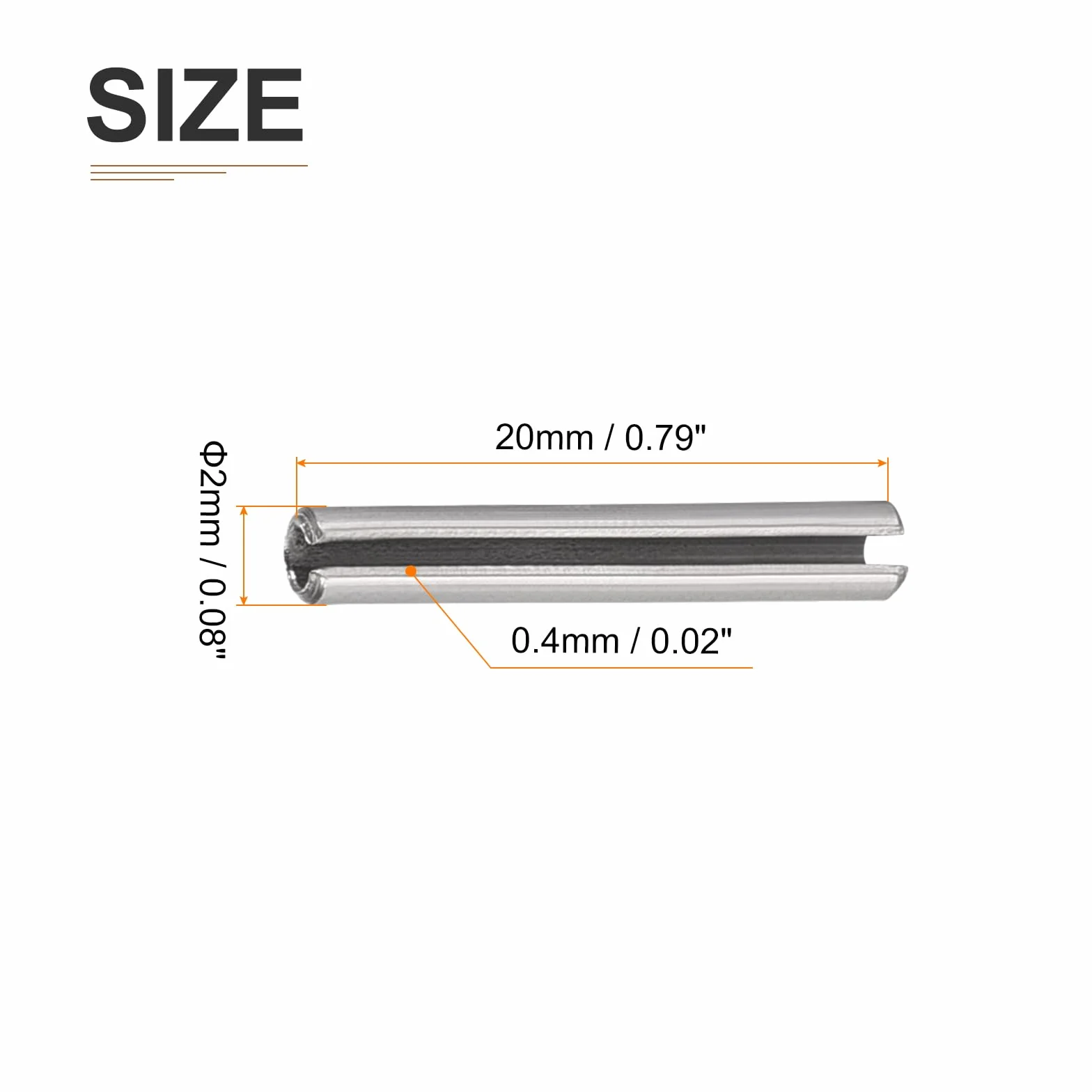 DTGN M2 x 20 mm (DxL) ze stali sprężynowej typu sworzeń - 20 sztuk - dobre do mocowania maszyn gospodarstwa domowego, stal nierdzewna 304 stal sprężynowa trzpień naprężający wałek - srebrny