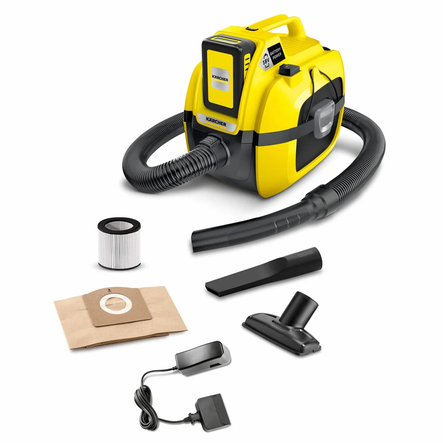 Kärcher akumulatorowy odkurzacz wielofunkcyjny WD 1 Compact Battery Set akumulator 18 V/2,5 Ah, czas pracy baterii: 10 min, moc: 230 W, pojemność zbiornika: 17 l