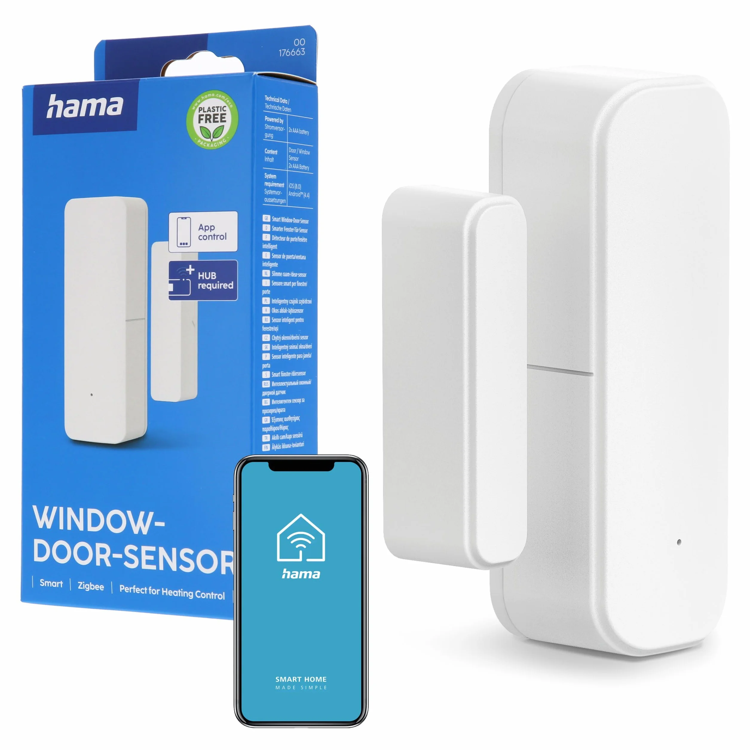 Hama Inteligentny Czujnik Otwarcia Drzwi i Okna, ZIGBEE, Smart Alarm WiFi, Kontrolowany przez Aplikację, Kompatybilny z Amazon Alexa, Google Home i Apple Siri