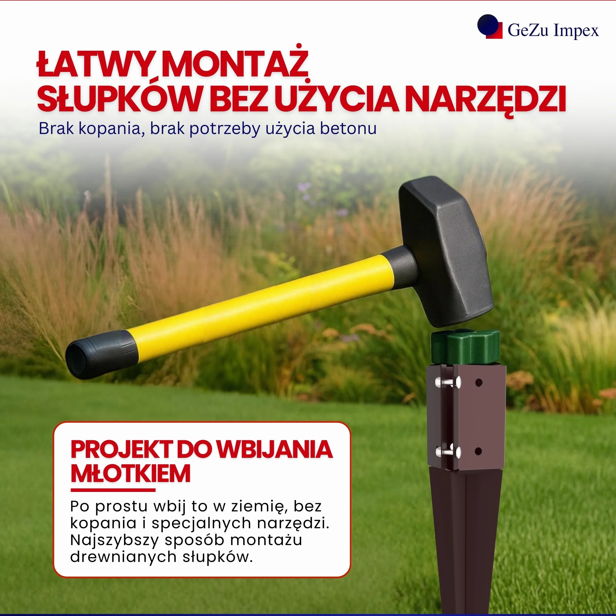 GEZU IMPEX Szybkozaciskowy Wspornik Wbijany 100 x 100 x 750 mm Zestaw 16 Pokryty Proszkowo Kotwa Gruntowa Uchwyt Slupka Ogrodzeniowego Zacisk Wbijany