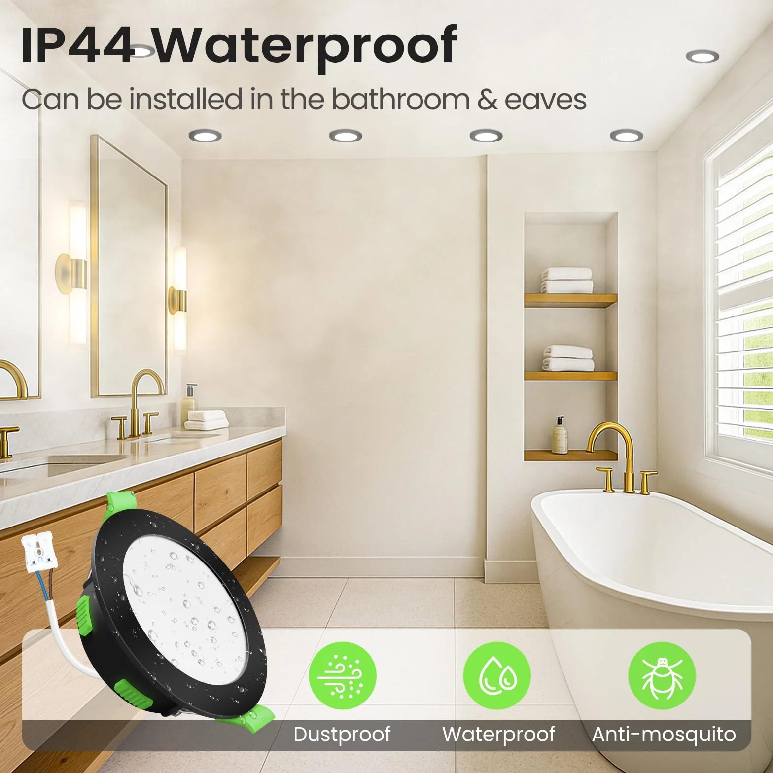 ALUSSO LIGHTING Ściemniany Punkt LED, 230V, 3CCT 3000K/4000K/6500K, Możliwość Zmiany, Reflektor LED Extra Piatto 29 mm, łazienkowy IP44, Czarny, Zestaw 10 Sztuk