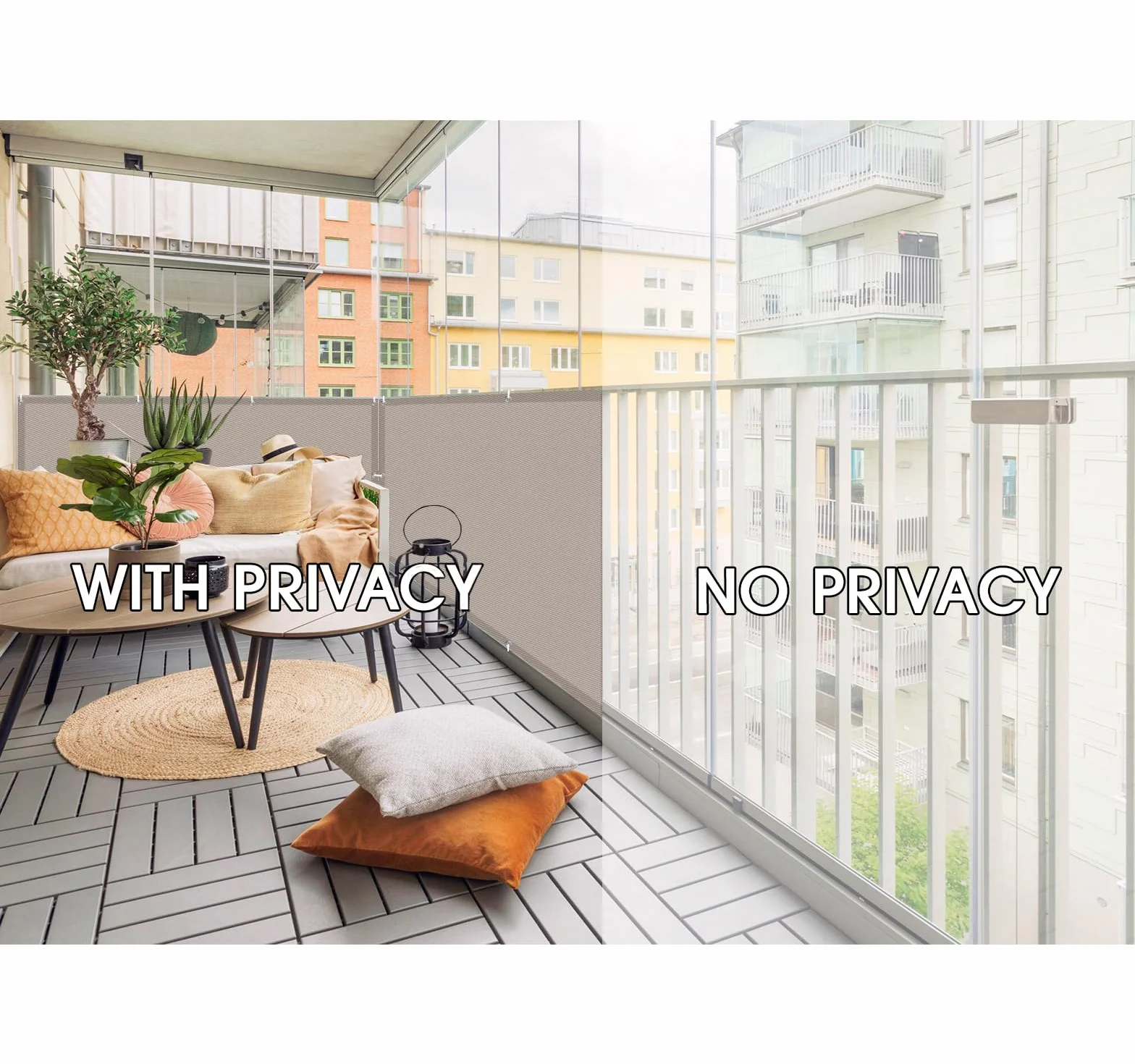HENG FENG Osłona balkonowa z PES, odporna na działanie warunków atmosferycznych, ochrona przed wiatrem i promieniowaniem UV, z opaskami zaciskowymi, taupe, 90 x 500 cm