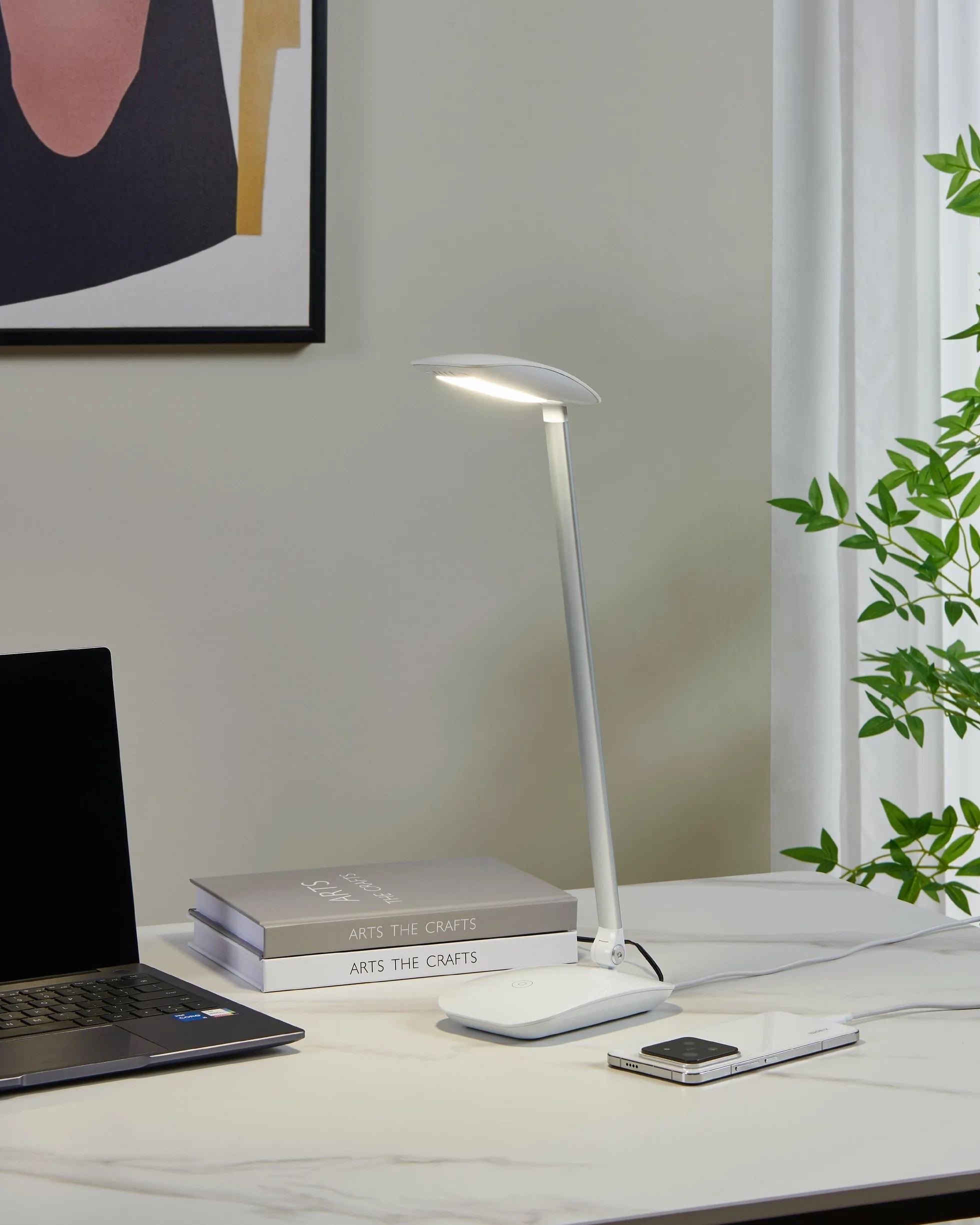 EGLO LED lampka stołowa Cajero, 1-płomienna lampa z dotykowym ściemniaczem | USB, lampa biurkowa, minimalistyczna z wysokiej jakości tworzywa, biała lampa do biura