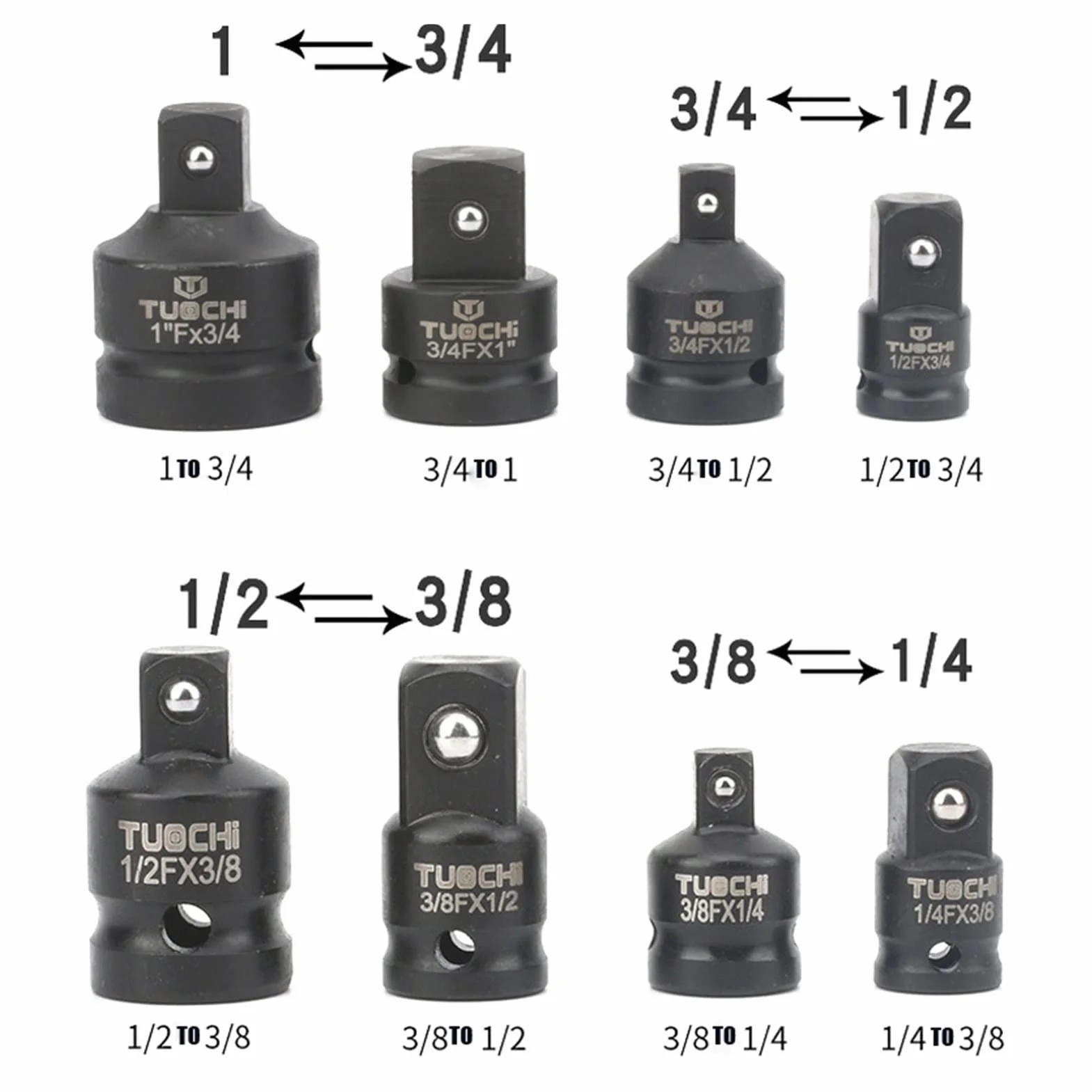 QIANHUI 1/10.2 cm 3/20.3 cm 1/5.1 cm 3/10.2 cm 2.5 cm adapter udarowy sterownika metryczny Cr-Mo adapter gniazda udarowego reduktor narzędzie adapter do klucza udarowego i pneumatycznego (kolor: