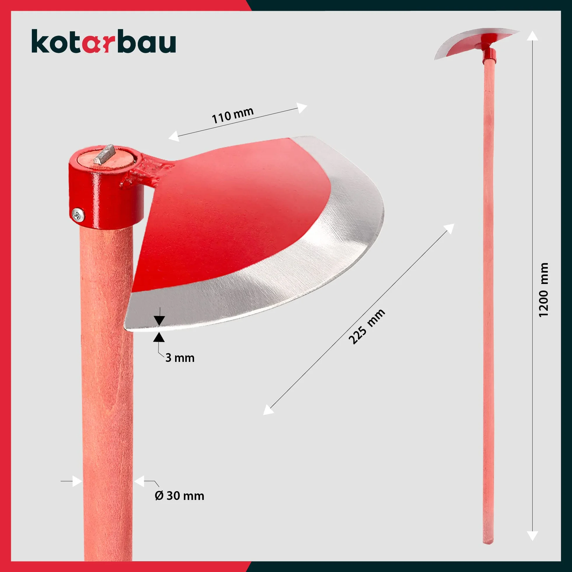 KOTARBAU Motyka do chwastów półkolista 230 x 110 mm z uchwytem 119 cm