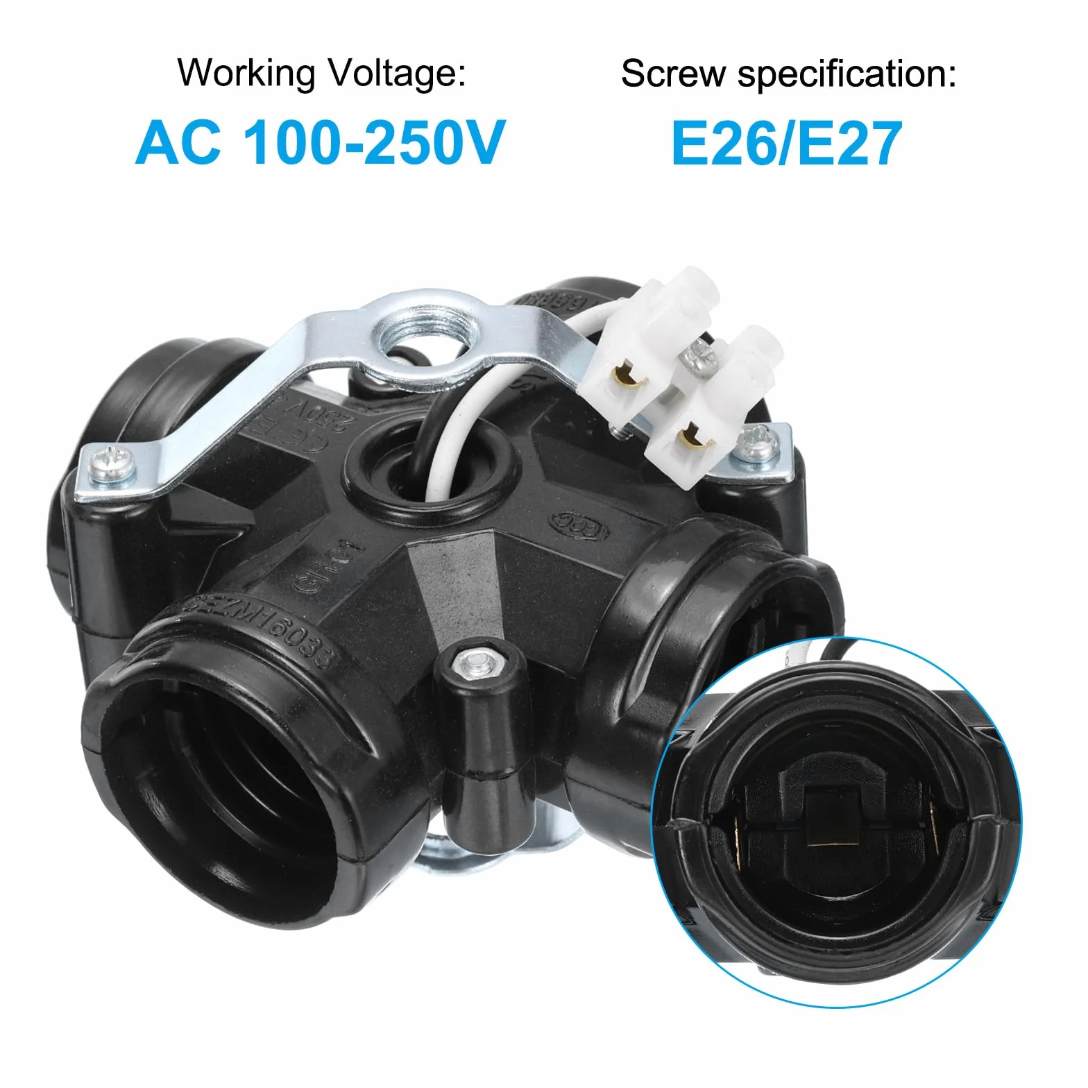 PATIKIL E26/E27 gniazdo środkowe z 4 żarówkami, 1 sztuka uchwyt cokołu lampy do żarówki E26/E27, kolor czarny