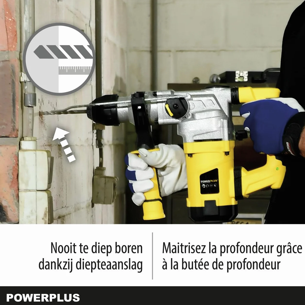 Powerplus POWX1175 wiertarka kombi do wiercenia, dłutowania i młotkowania – wiertło kombi do betonu, muru i drewna, w zestawie z walizką i akcesoriami, takimi jak dłuto i wiertło