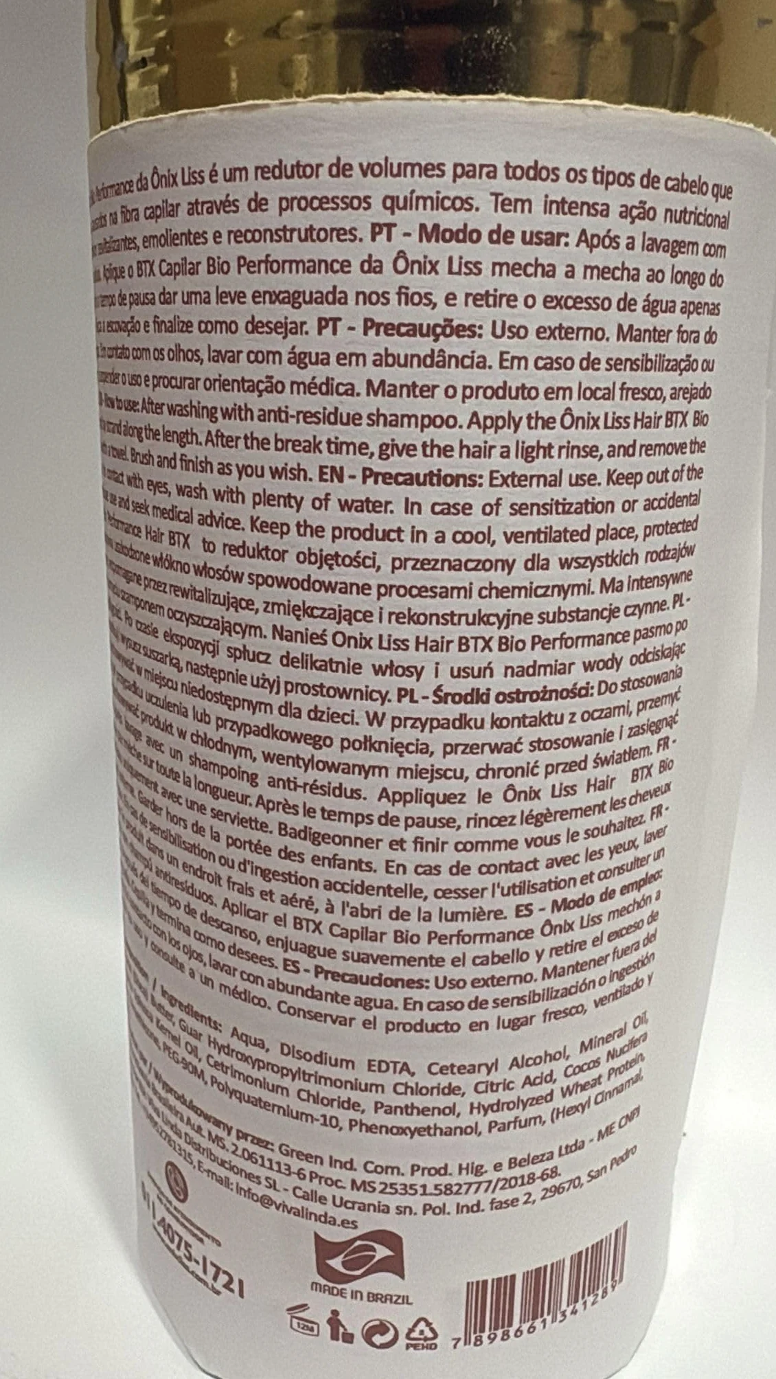 Onix Liss Professional BTX Capilar Bio Performance Olej arganowy, olej kokosowy i D-Pantenol, formuła redukująca objętość, 1000 g