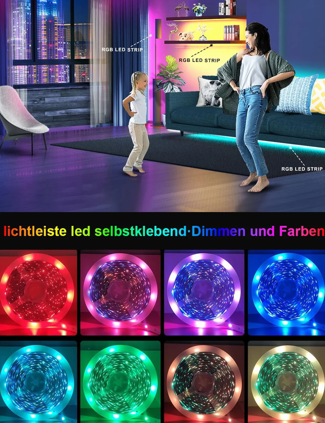 IKERY Taśma LED RGB, 20 m, zmiana kolorów, 16 milionów kolorów, synchronizacja z muzyką, z pilotem zdalnego sterowania, sterowanie za pomocą aplikacji, taśma LED do wnętrz, sypialni, dekoracja (1