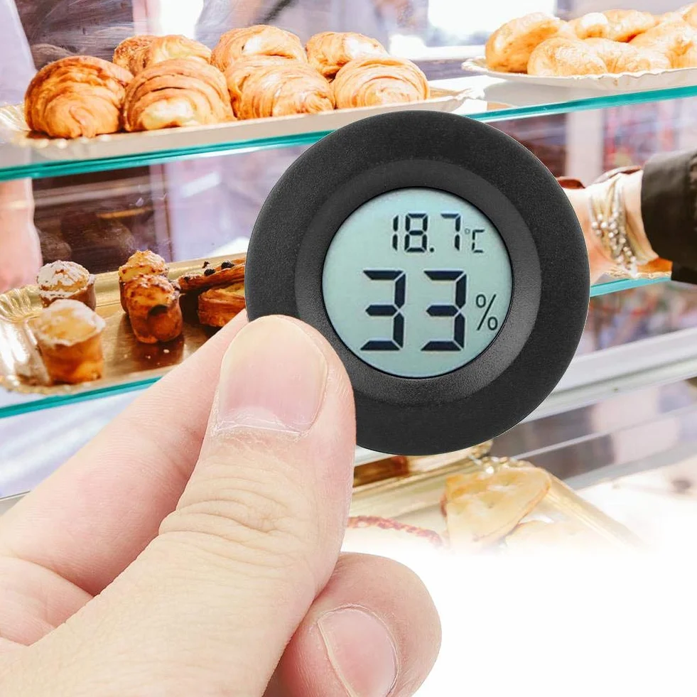 Termometr Pokojowy LCD Okrągły Wyświetlacz Mini Wilgotności Czarny