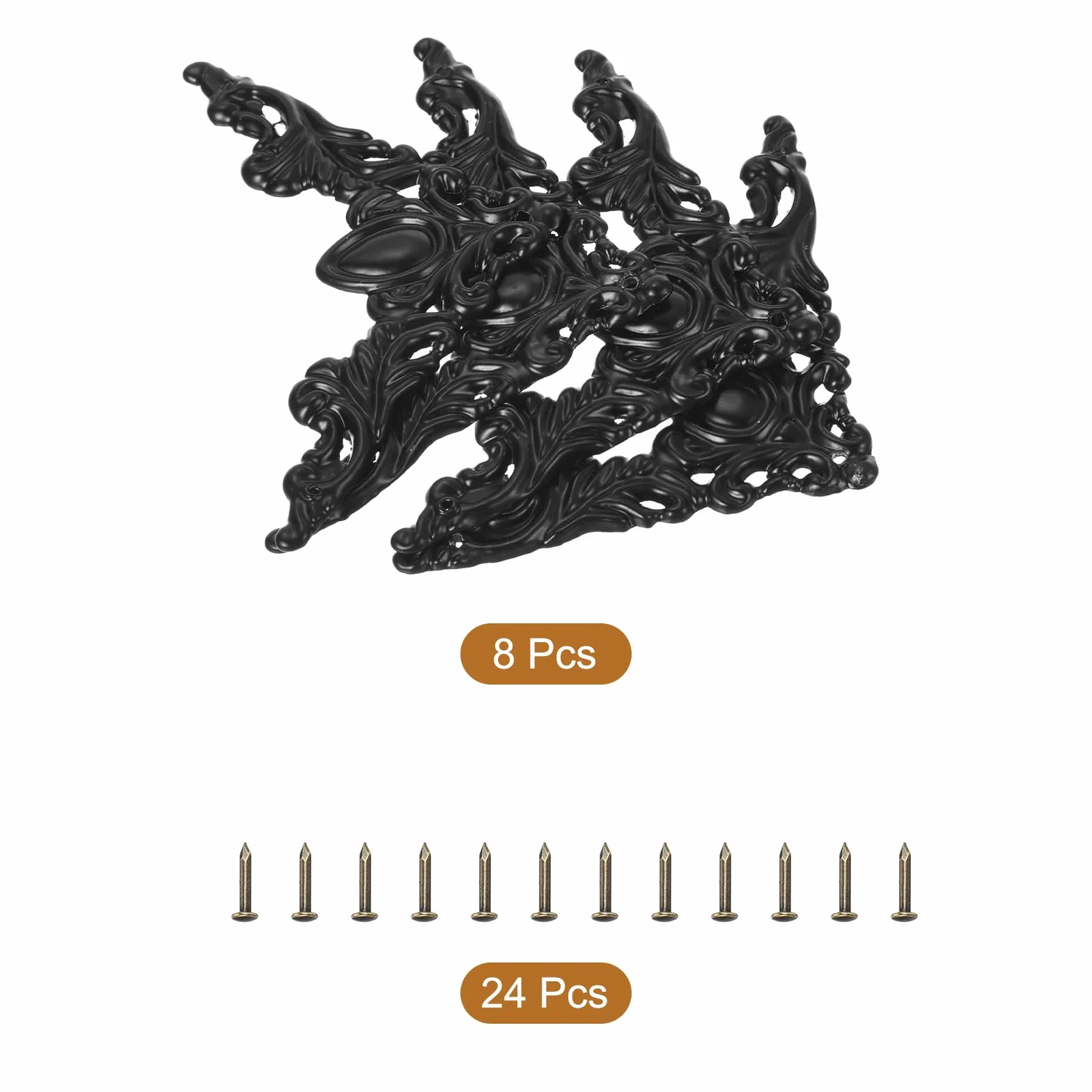 QUARKZMAN 8 sztuk narożnych w stylu vintage płaskie 2,1 "x1,9" dekoracyjne metalowe ochraniacze narożne na biurko ze śrubami do szafki szafki meble dekoracyjne czarne
