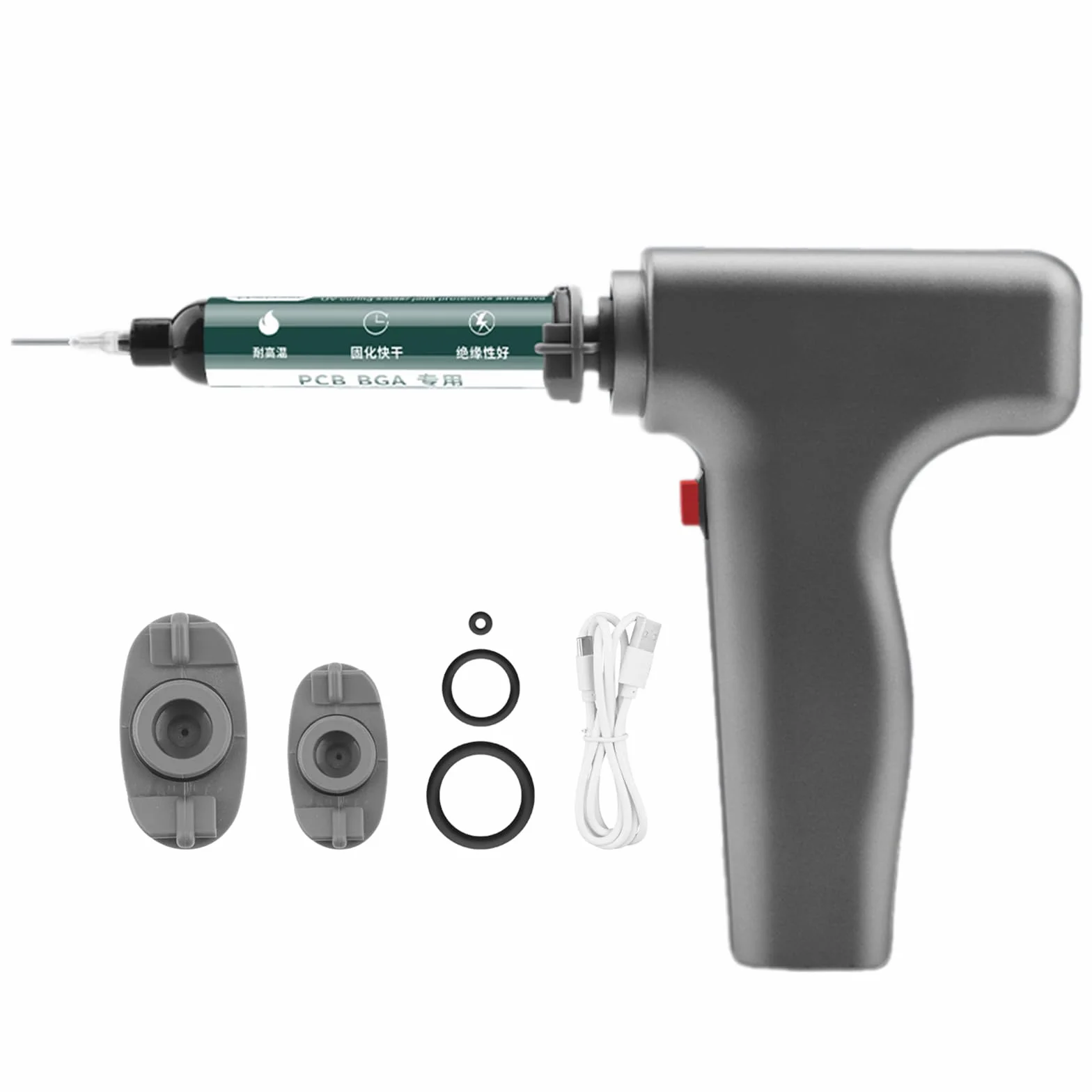 Elektryczny dozownik pistoletu do kleju, narzędzie do klejenia dozownika, adapter 30/50 ml x 1, adapter 10 ml x 1, dozowanie jednym przyciskiem, do rzemiosła, szybkiego wyciskania, wyciskania