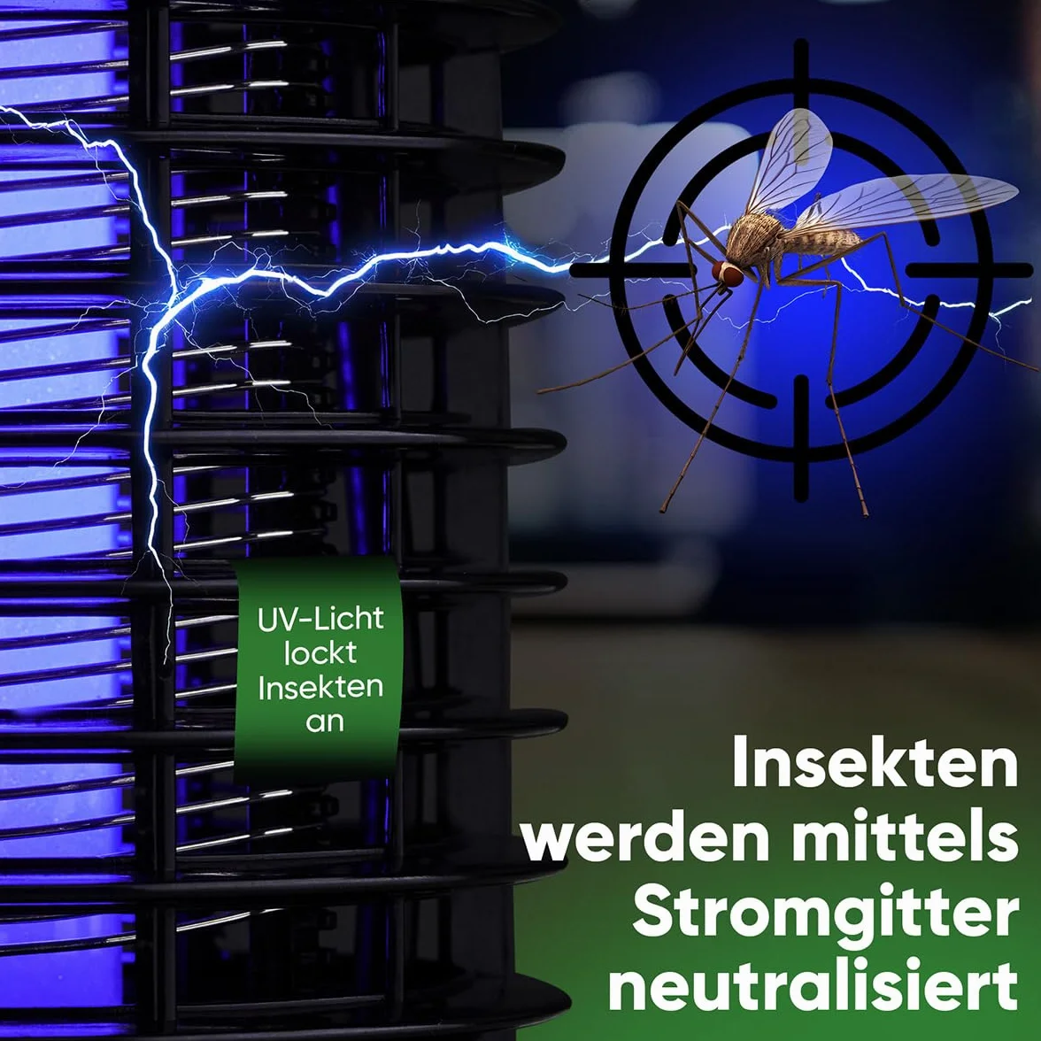 Clatronic® Elektryczna pułapka na owady | pułapka na komary w dzień i w nocy | do 50 m² | lampa na komary bez chemii i substancji zapachowych | elektryczna pułapka na muchy wraz ze szczotką do