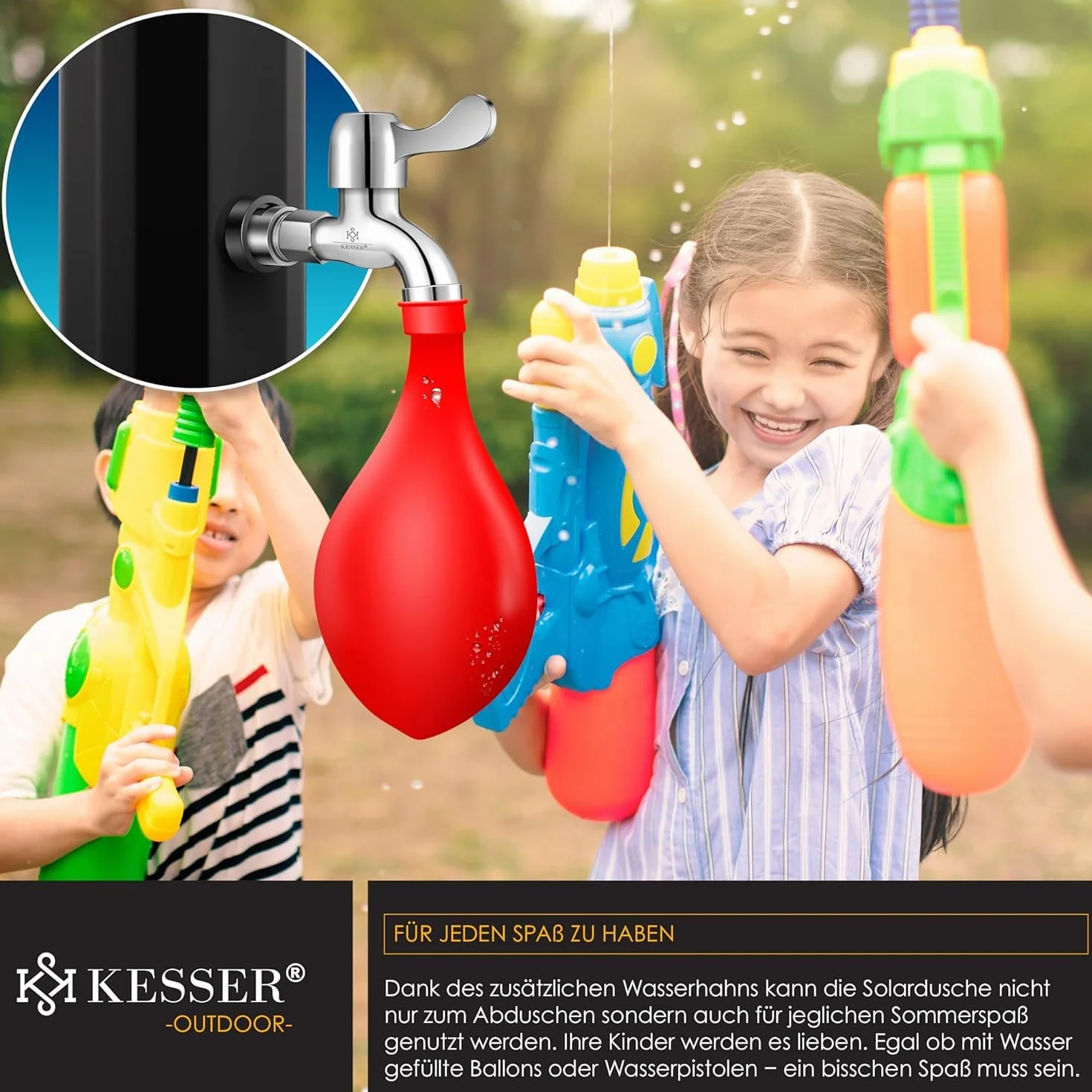 KESSER Prysznic solarny 35 l ciepła woda 60 °C prysznic basenowy bezprzewodowy kempingowy deszczownica kran