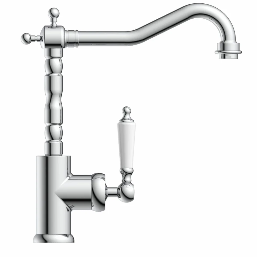 SCHÜTTE Obrotowa armatura kuchenna OLD STYLE, kran retro, klasyczna bateria mieszakowa z mieszaczem jednouchwytowym do łazienki, nostalgiczna bateria mieszakowa 72500, chrom