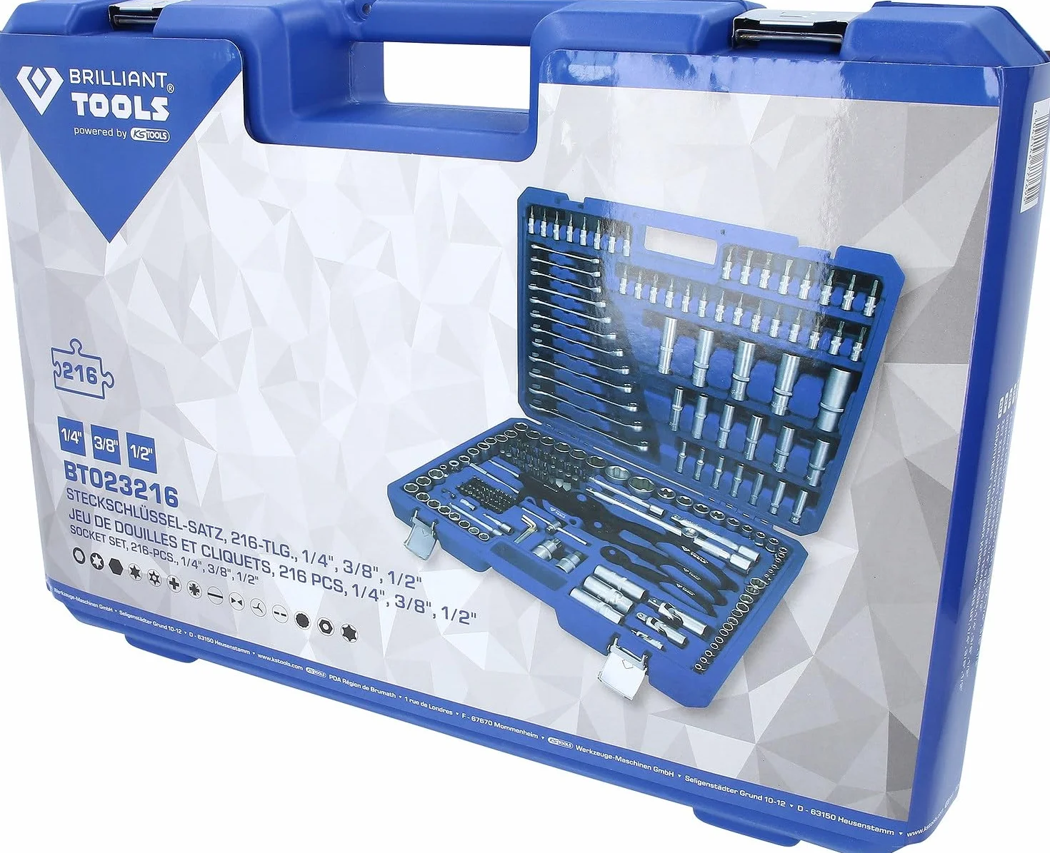 BRILLIANT TOOLS BT023216 Zestaw kluczy nasadowych, 216-szt., 1/4", 3/8", 1/2" [Powered by KS TOOLS]
