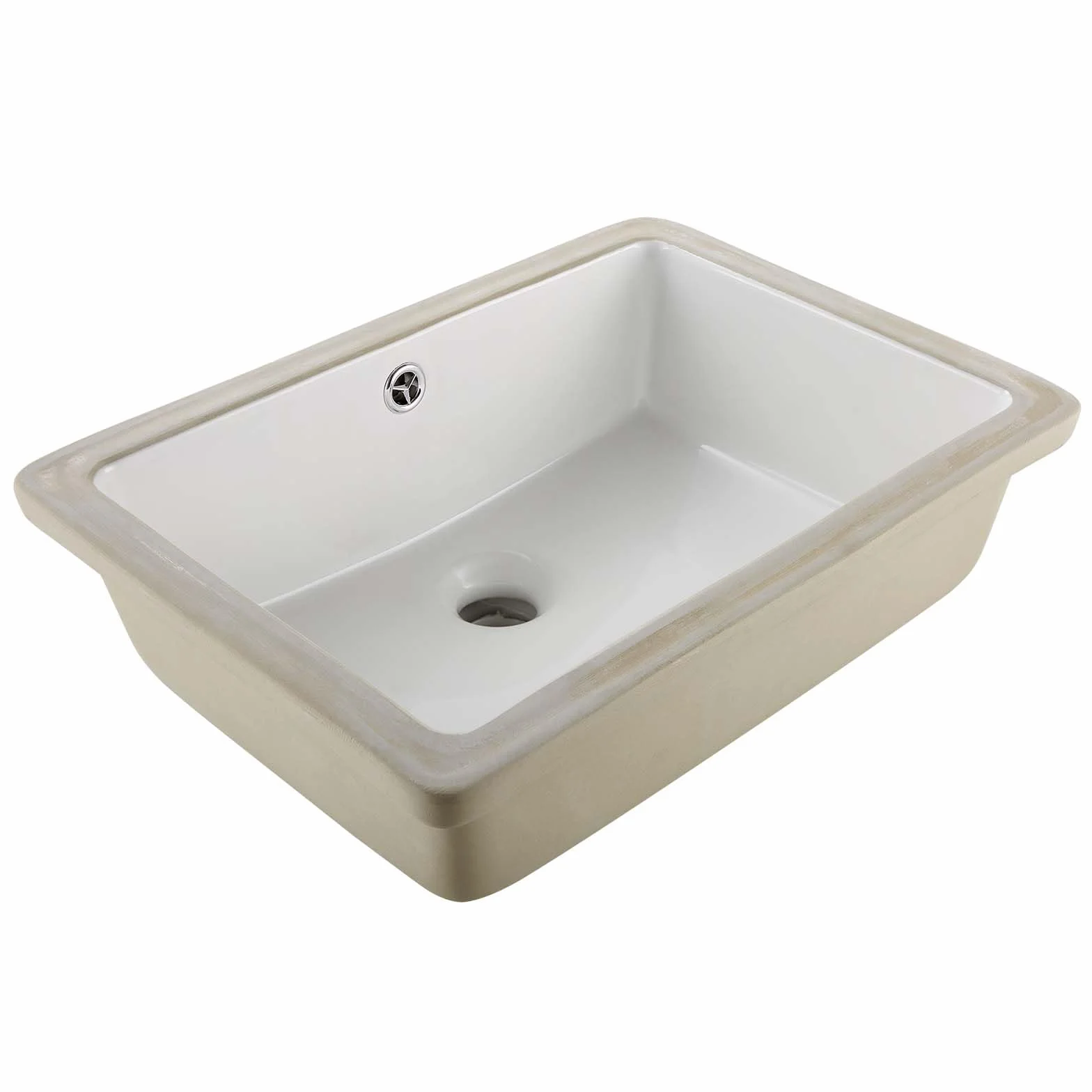VEVOR Zlewozmywak łazienkowy pod blatem, prostokątny biały ceramiczny zlew z otworem przelewowym, pod blatem, nowoczesna toaleta, umywalka, prostokątna, mała przestrzeń