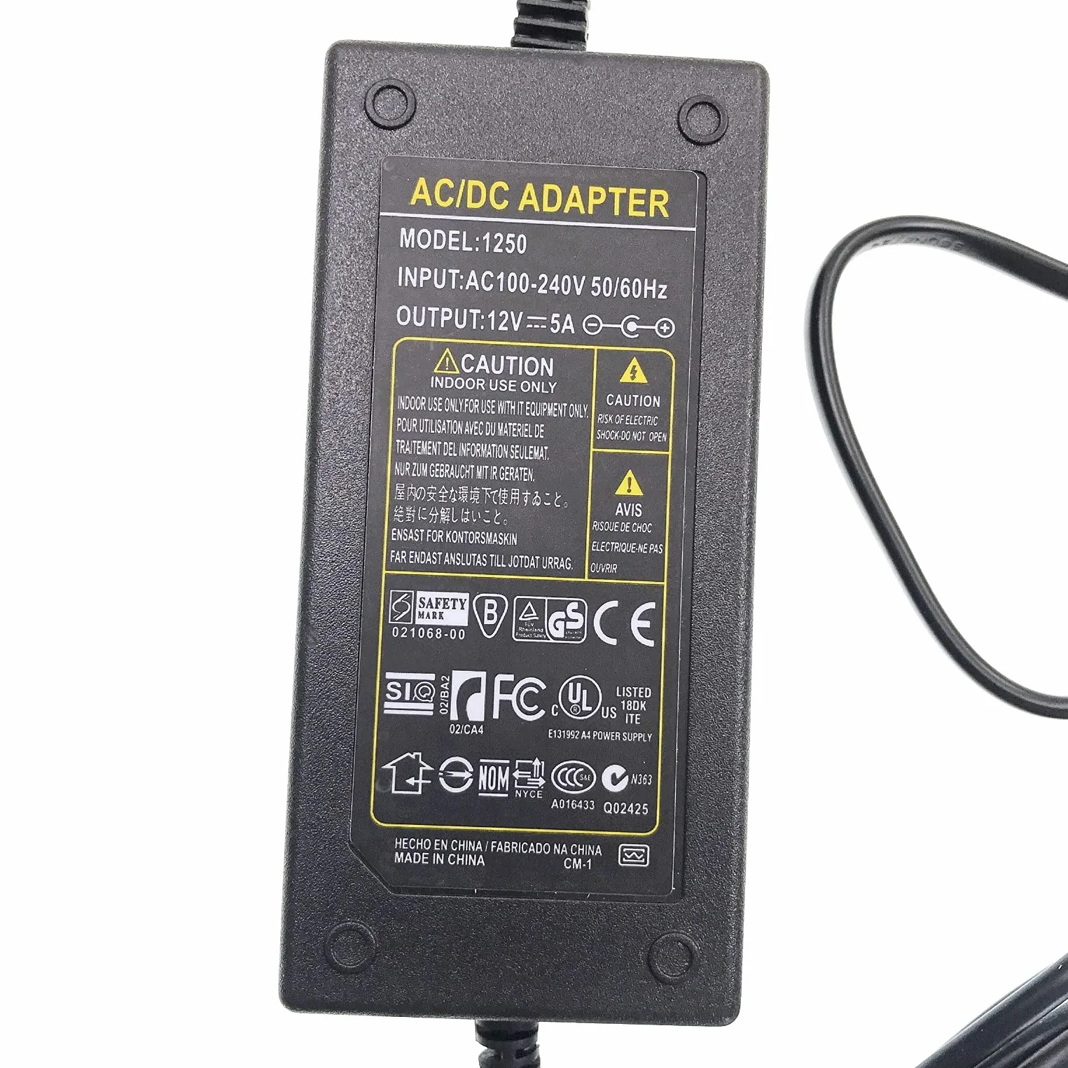 JZK 12 V 5 A 60 W adapter sieciowy z gniazdem 5,5 x 2,1 mm, AC100V-AC 240 V na DC 12 V transformator sieciowy do taśm LED, kamery CCTV, DVR NVR