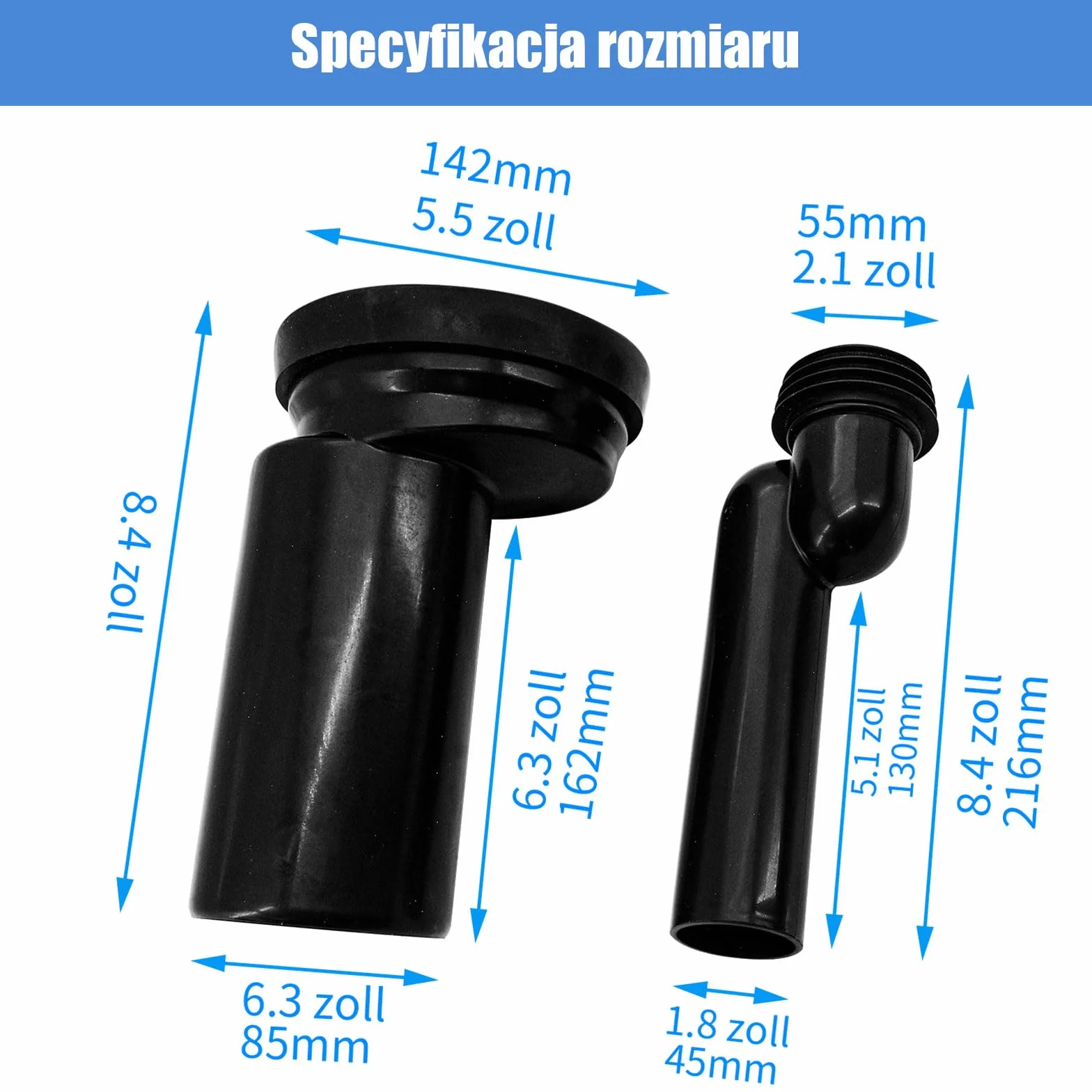 Zestaw przyłączeniowy do WC Mendorio – przyłącze do wiszącego WC, wykonane z PE-HD, odpowiednie do średnic rur: d=90 mm, d1=45 mm, kompatybilne z rurą przyłączeniową do WC Geberit 405.116.00.1.