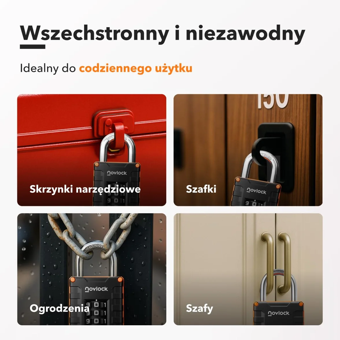 Kłódka Szyfrowa – 4-Cyfrowy Zamek Kombinacyjny do Szafek (Siłownia, Szkoła, Praca), Szaf, Pudełek Magazynowych, Schowków, Bram i Więcej – 1 szt., Czarny/Pomarańczowy