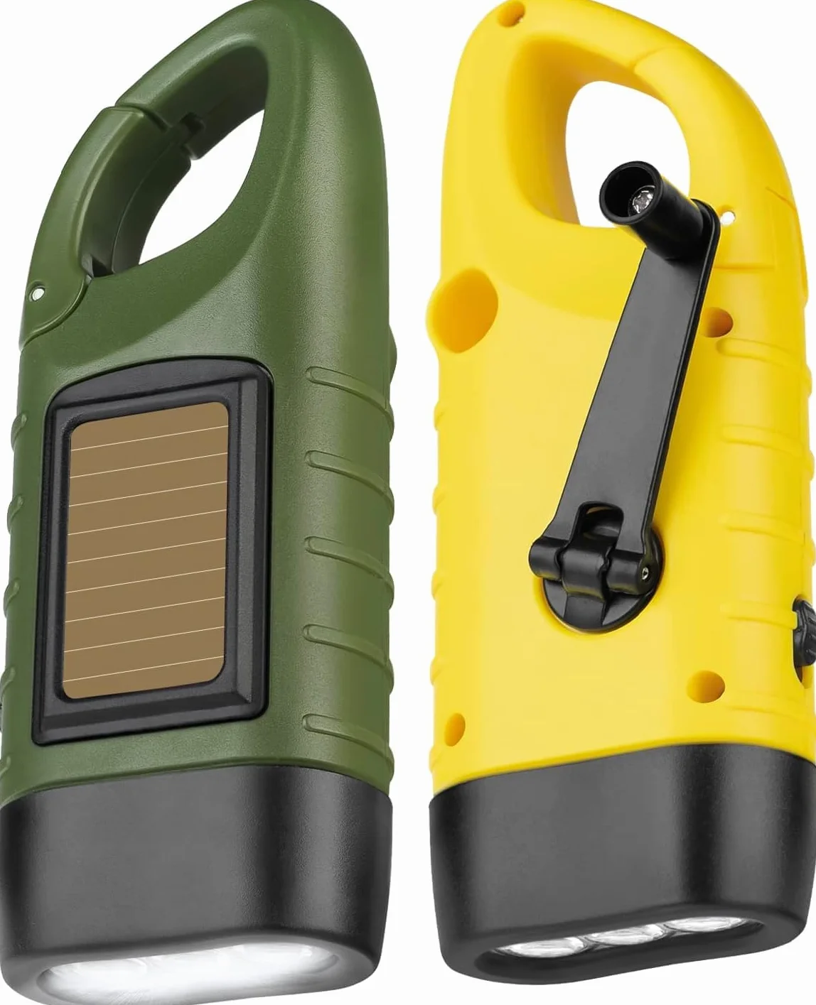 Latarka LED z korbą ręczną, do ponownego ładowania, 2 sztuki, solarna latarka LED, latarka na korbę, wodoszczelna, światło awaryjne, przenośna lampa kempingowa (żółta i zielona)