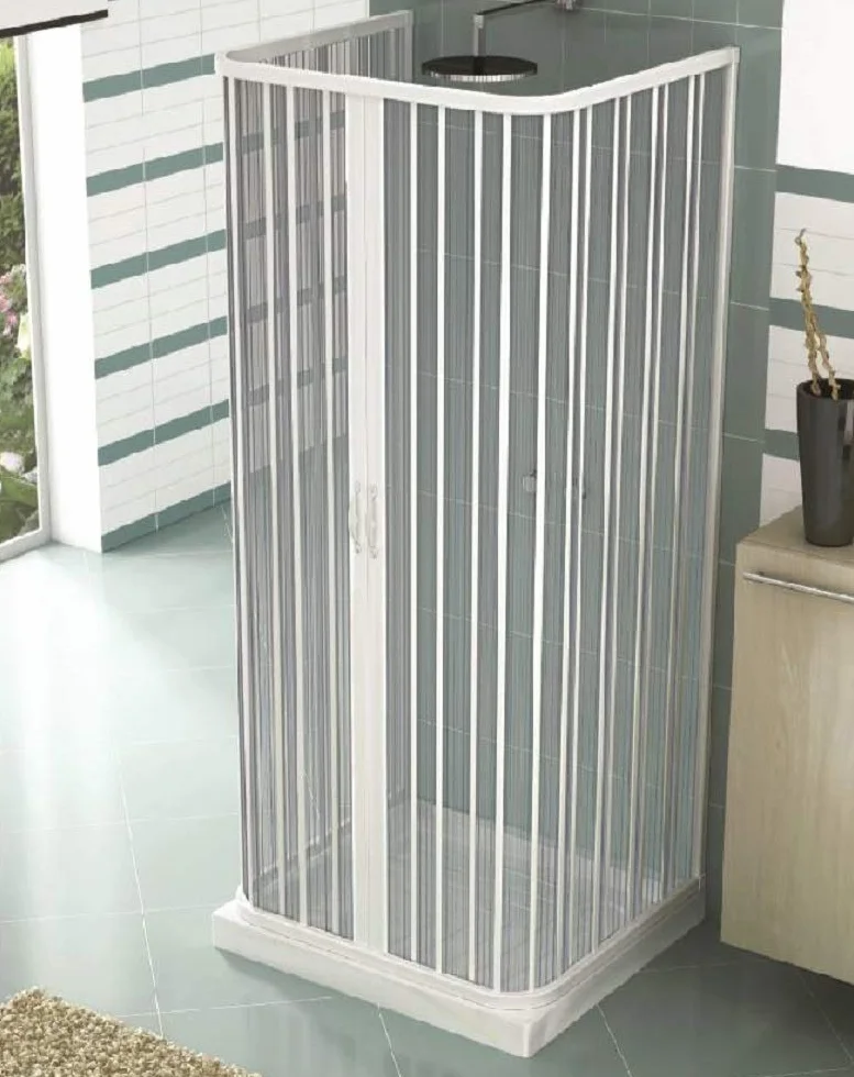 Kabina prysznicowa z PCW kabina prysznicowa 3 strony 2 drzwi składane – centralny otwór – kształt litery U 70 x 90 x 70 cm, wys. 185 cm BIAŁA
