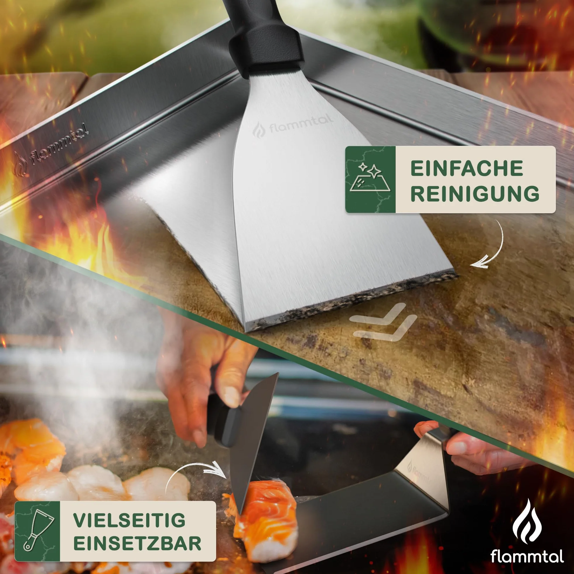 flammtal Smash Zestaw do burgerów, 20 sztuk papieru do hamburgerów, zestaw szpatułek do grilla ze stali nierdzewnej, wysokiej jakości szpatułka Plancha, nadająca się do mycia w zmywarce, do akcesoriów